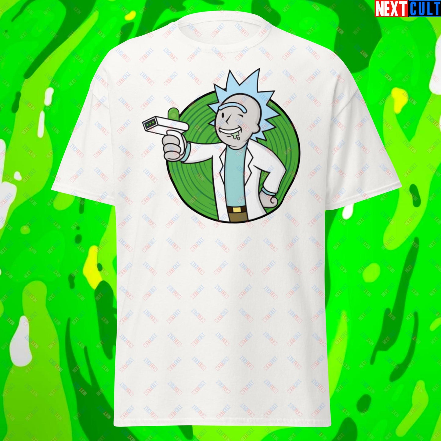 Science Boy Rick and Morty Vault Boy Fallout Funny Meme Cartoon Mashup Unisex classic tee White T-shirts Fallout Rick and Morty TV Shows Vault Boy Next Cult Brand