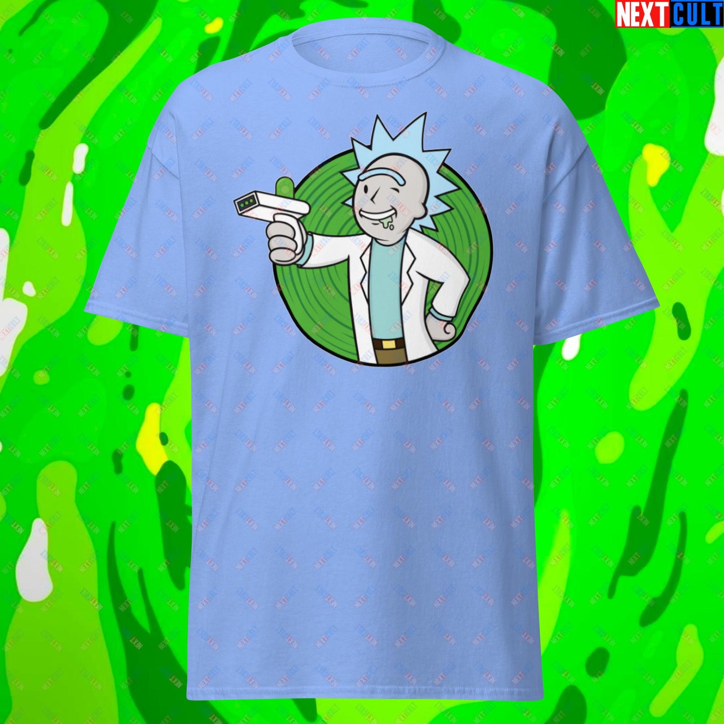 Science Boy Rick and Morty Vault Boy Fallout Funny Meme Cartoon Mashup Unisex classic tee Carolina Blue T-shirts Fallout Rick and Morty TV Shows Vault Boy Next Cult Brand