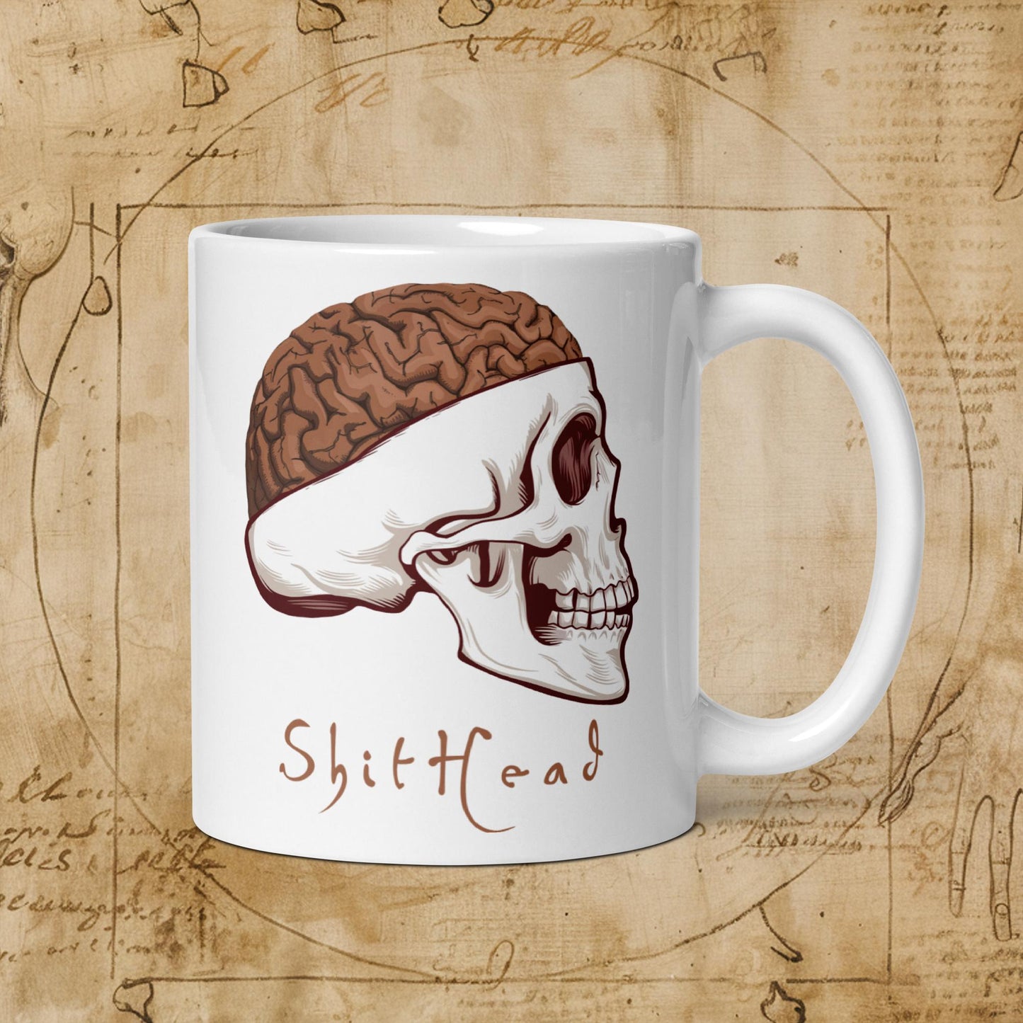 ShitHead Funny Leonardo da Vinci Drawing White glossy mug Next Cult Brand