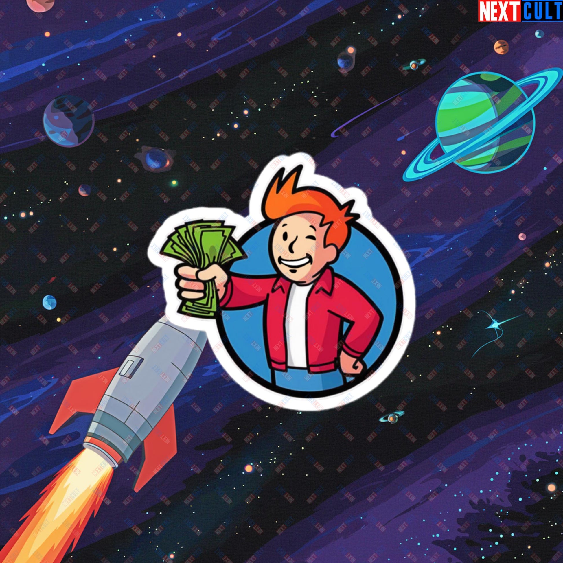 Shut Up And Take My Money Fry Boy Futurama Vault Boy Fallout Funny Cartoon Mashup Bubble-free stickers Next Cult Brand