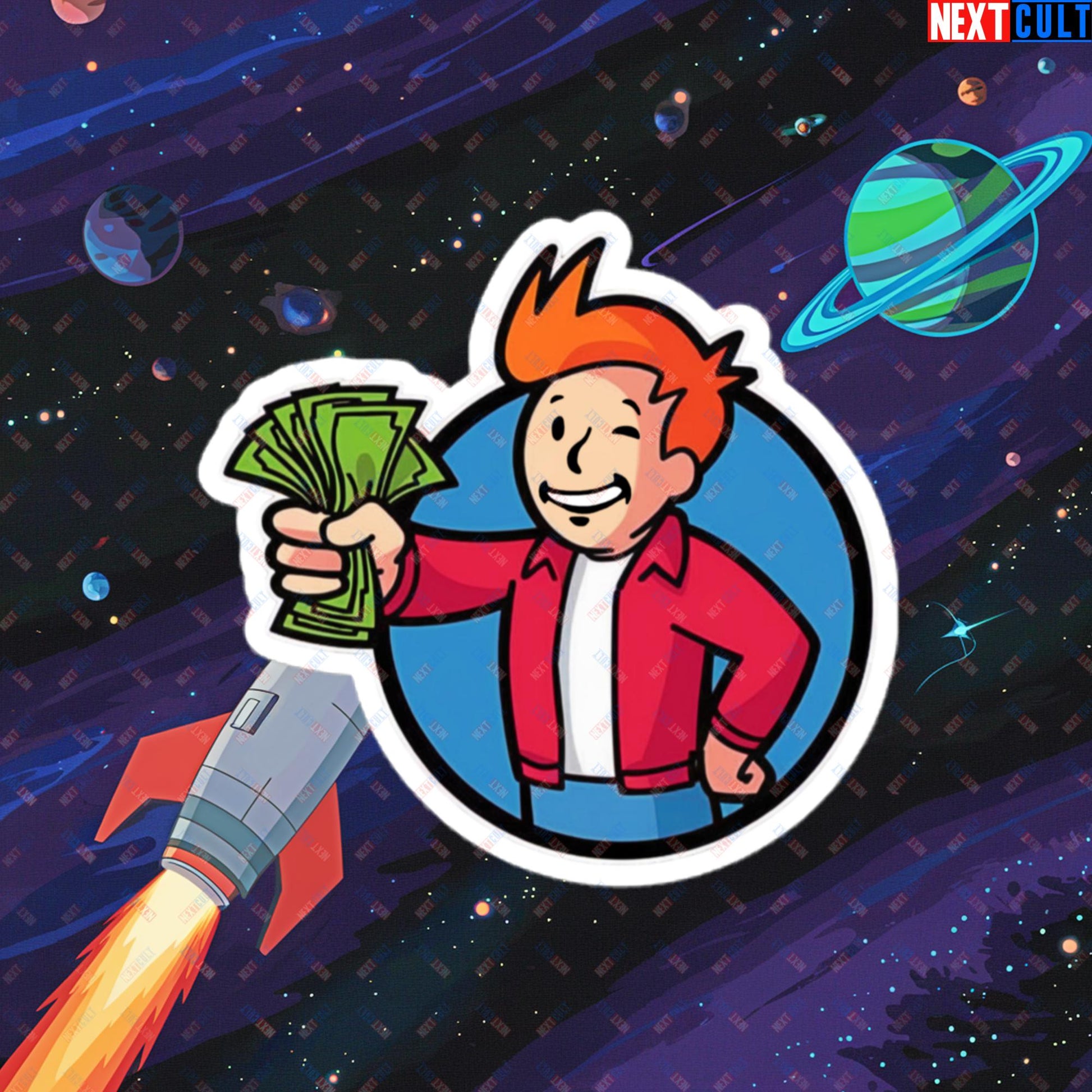 Shut Up And Take My Money Fry Boy Futurama Vault Boy Fallout Funny Cartoon Mashup Bubble-free stickers Next Cult Brand