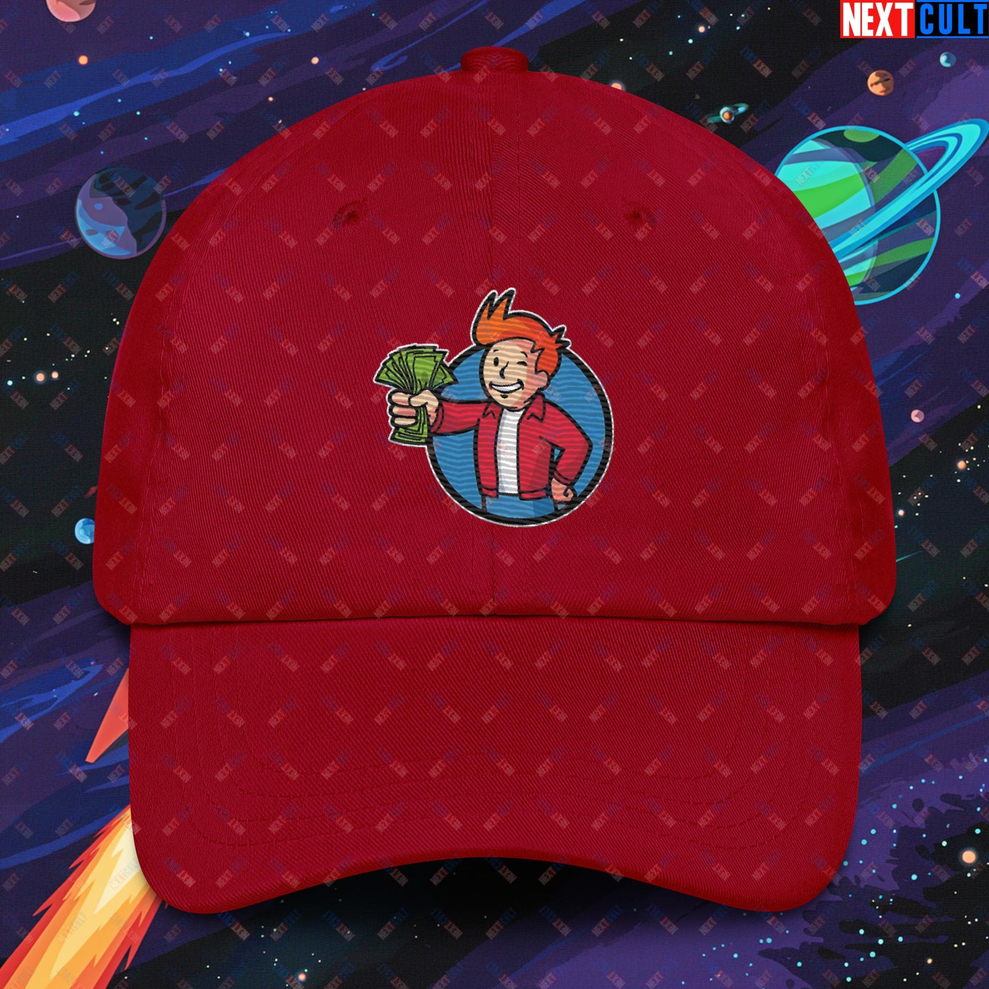 Shut Up And Take My Money Fry Boy Futurama Vault Boy Fallout Funny Cartoon Mashup Dad hat Cranberry Hats Fallout Futurama TV Shows Vault Boy Next Cult Brand