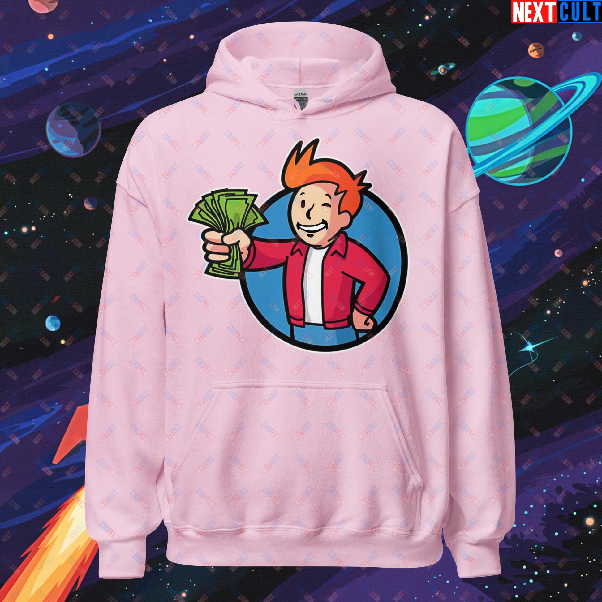 Shut Up And Take My Money Fry Boy Futurama Vault Boy Fallout Funny Cartoon Mashup Unisex Hoodie Next Cult Brand