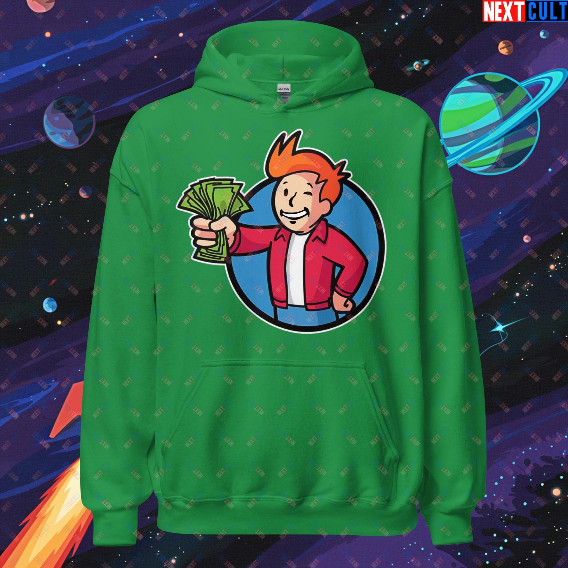 Shut Up And Take My Money Fry Boy Futurama Vault Boy Fallout Funny Cartoon Mashup Unisex Hoodie Next Cult Brand