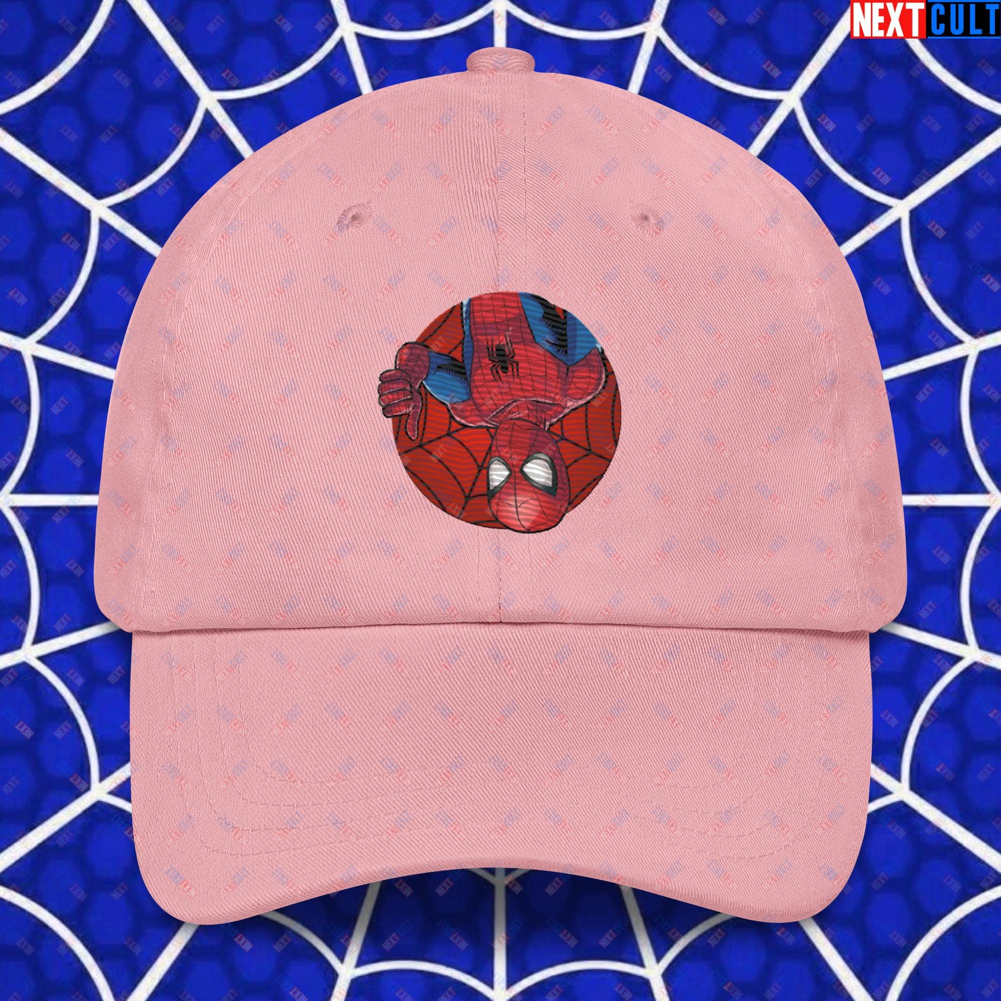 Spider Boy Vault Boy Fallout Funny Meme Cartoon Mashup Dad hat Pink Hats Fallout Movies Spiderman Superheroes Vault Boy Next Cult Brand