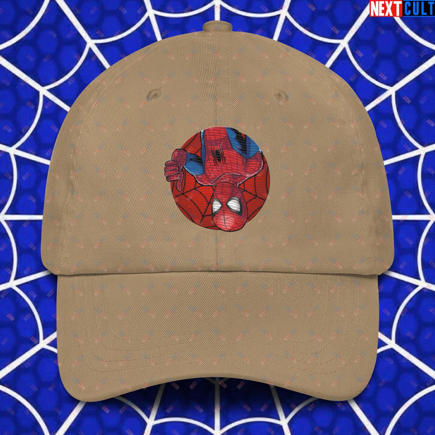 Spider Boy Vault Boy Fallout Funny Meme Cartoon Mashup Dad hat Khaki Hats Fallout Movies Spiderman Superheroes Vault Boy Next Cult Brand