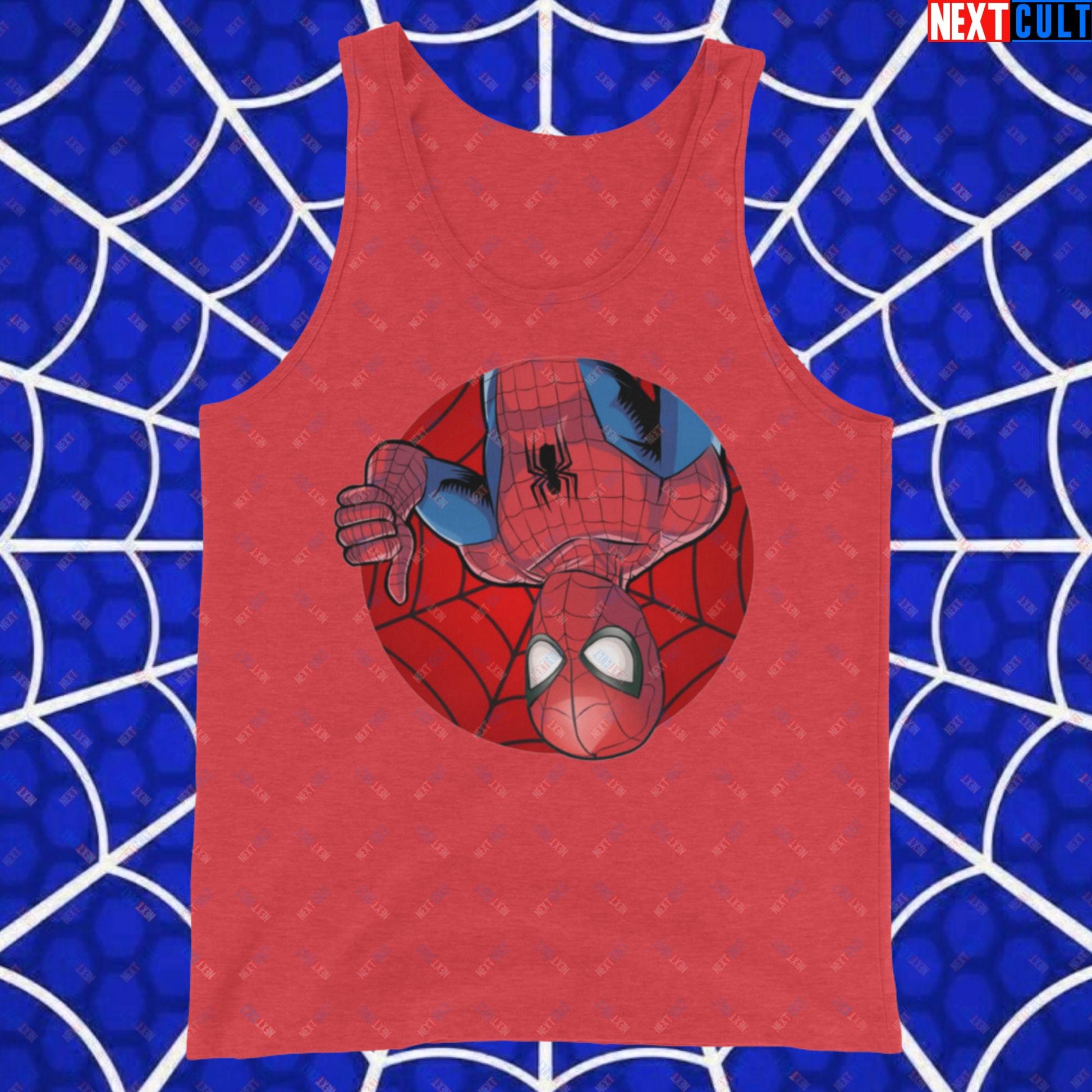 Spider Boy Vault Boy Fallout Funny Meme Cartoon Mashup Tank Top Red Triblend Tank Tops Fallout Movies Spiderman Superheroes Vault Boy Next Cult Brand