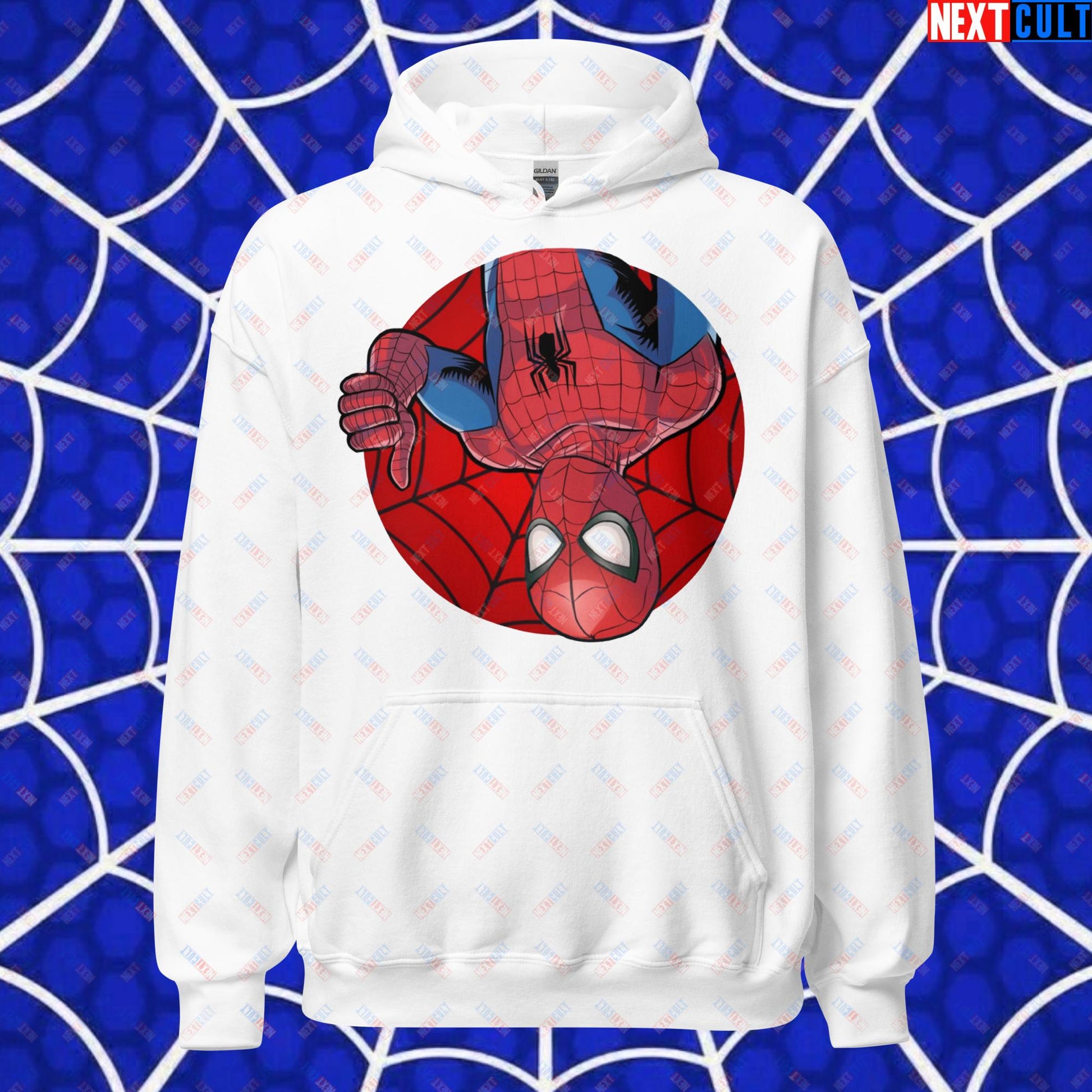 Spider Boy Vault Boy Fallout Funny Meme Cartoon Mashup Unisex Hoodie White Hoodies Fallout Movies Spiderman Superheroes Vault Boy Next Cult Brand