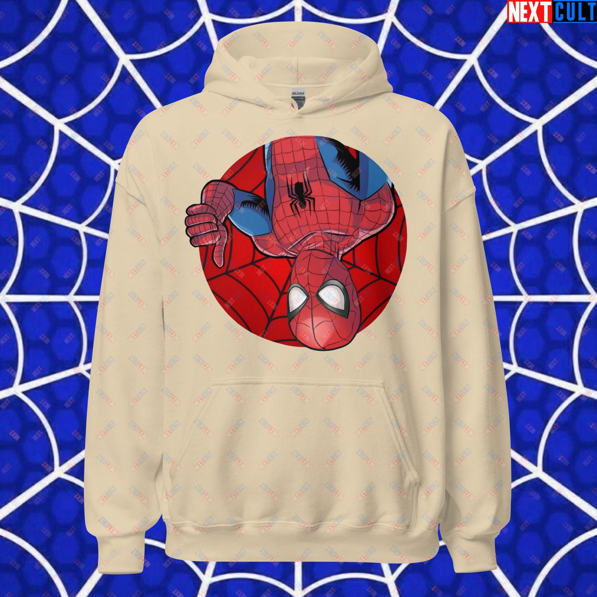 Spider Boy Vault Boy Fallout Funny Meme Cartoon Mashup Unisex Hoodie Sand Hoodies Fallout Movies Spiderman Superheroes Vault Boy Next Cult Brand