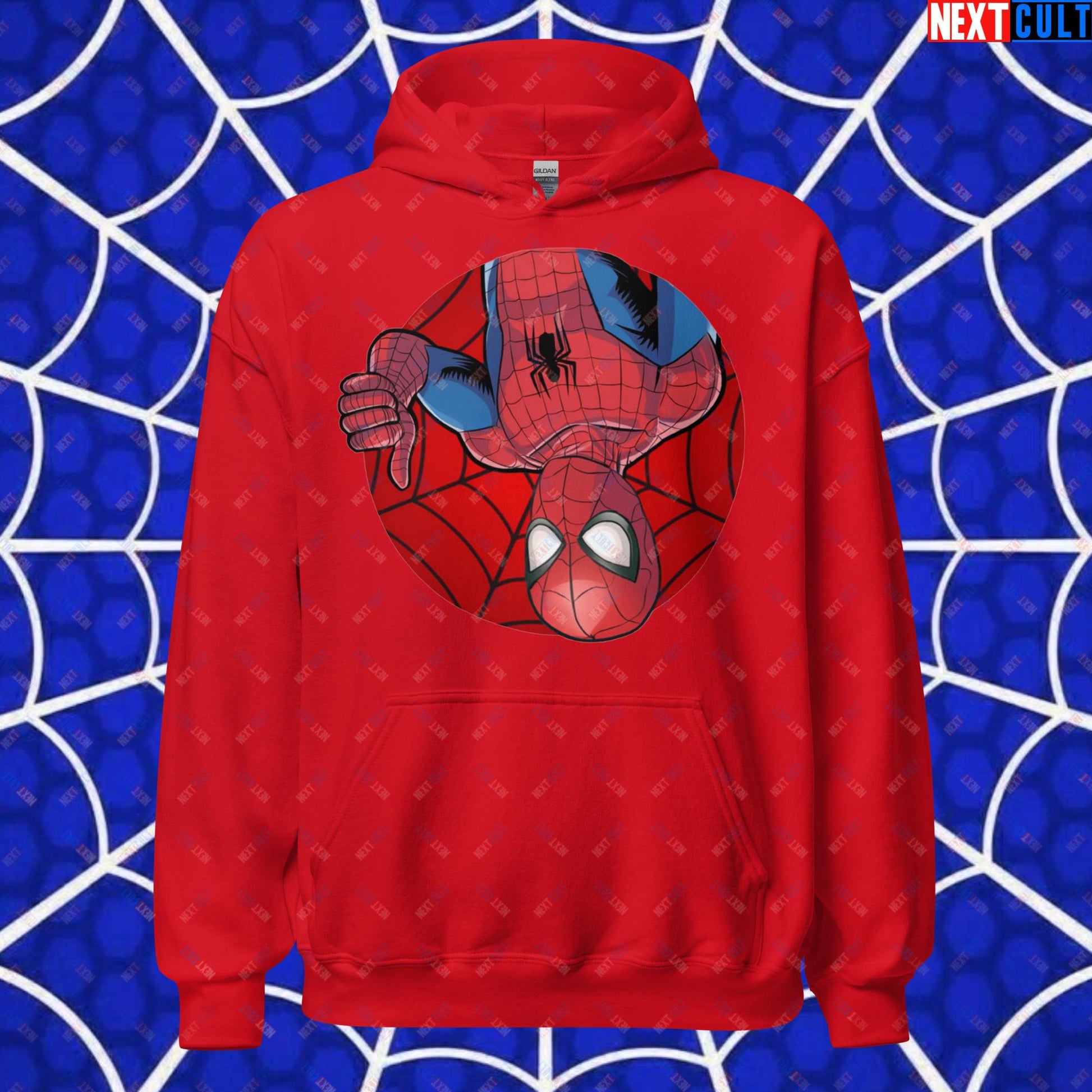 Spider Boy Vault Boy Fallout Funny Meme Cartoon Mashup Unisex Hoodie Red Hoodies Fallout Movies Spiderman Superheroes Vault Boy Next Cult Brand