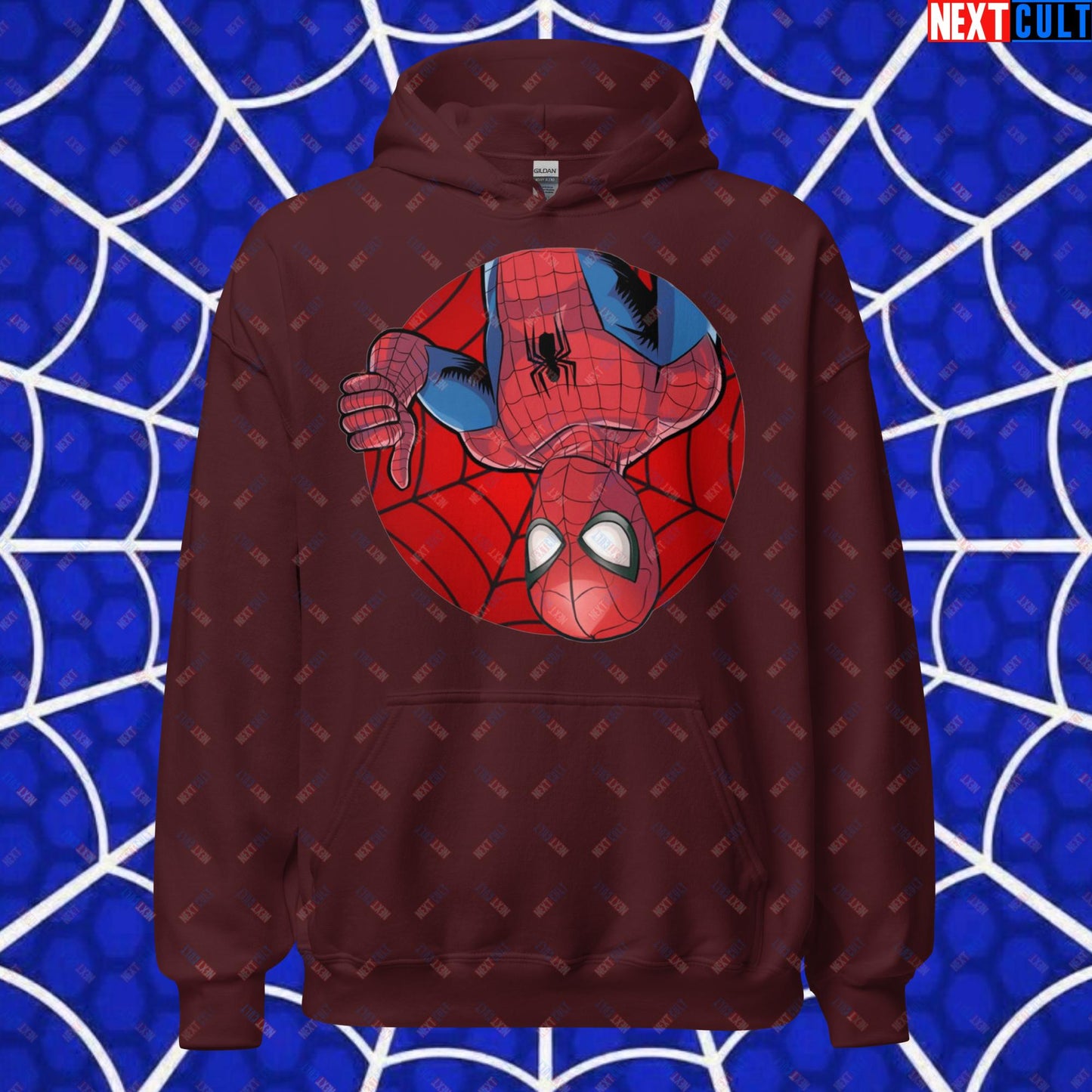 Spider Boy Vault Boy Fallout Funny Meme Cartoon Mashup Unisex Hoodie Maroon Hoodies Fallout Movies Spiderman Superheroes Vault Boy Next Cult Brand