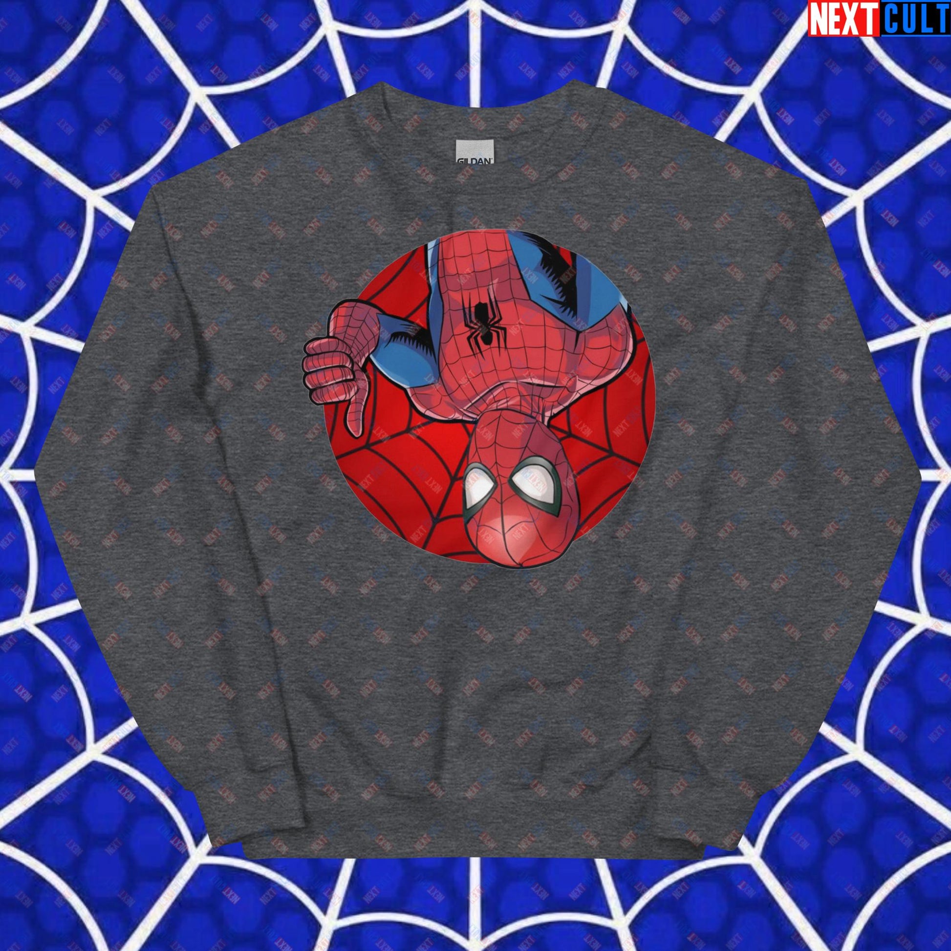 Spider Boy Vault Boy Fallout Funny Meme Cartoon Mashup Unisex Sweatshirt Dark Heather Sweatshirts Fallout Movies Spiderman Superheroes Vault Boy Next Cult Brand