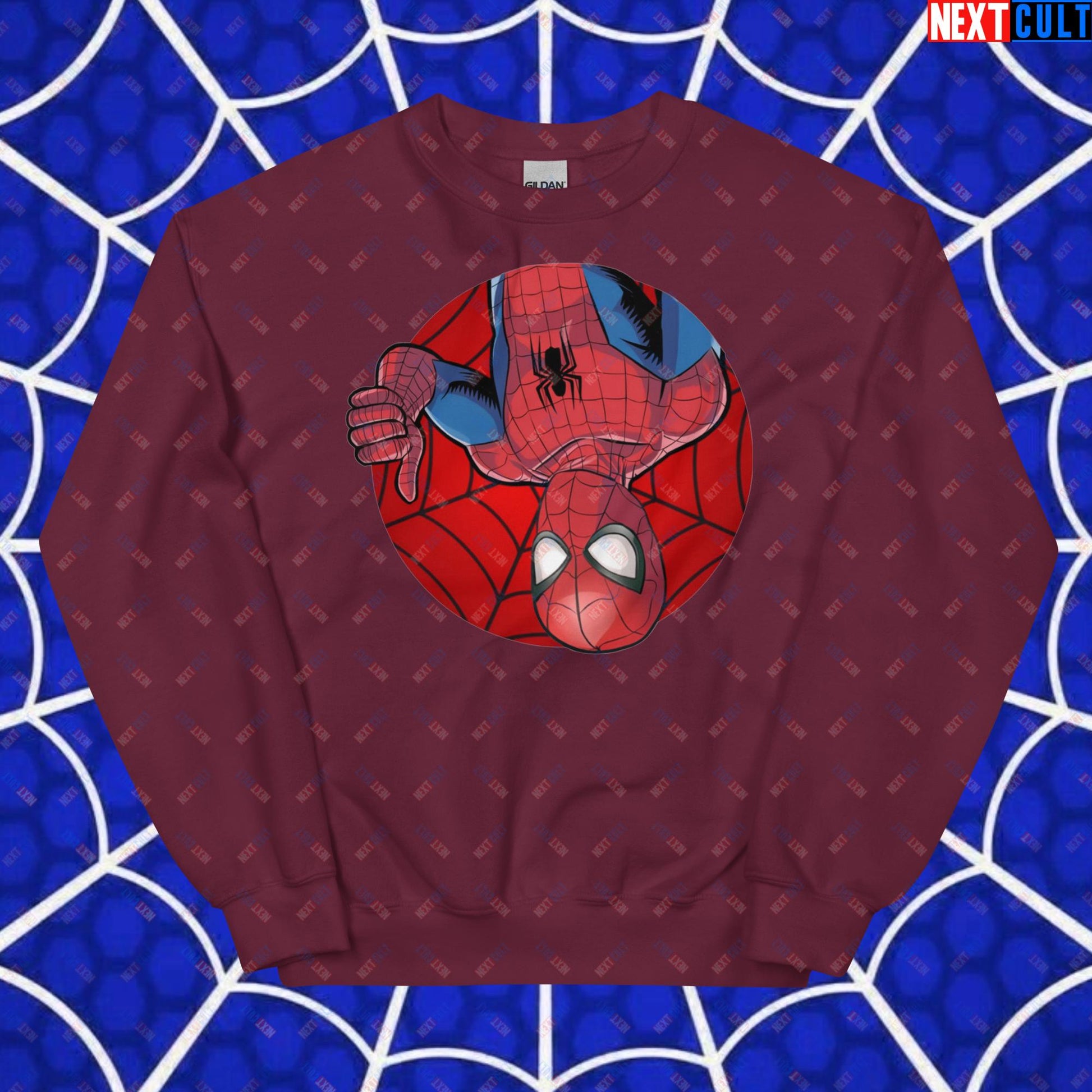 Spider Boy Vault Boy Fallout Funny Meme Cartoon Mashup Unisex Sweatshirt Maroon Sweatshirts Fallout Movies Spiderman Superheroes Vault Boy Next Cult Brand