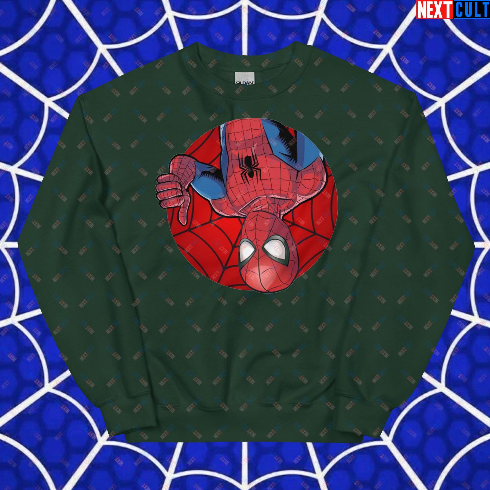 Spider Boy Vault Boy Fallout Funny Meme Cartoon Mashup Unisex Sweatshirt Forest Green Sweatshirts Fallout Movies Spiderman Superheroes Vault Boy Next Cult Brand