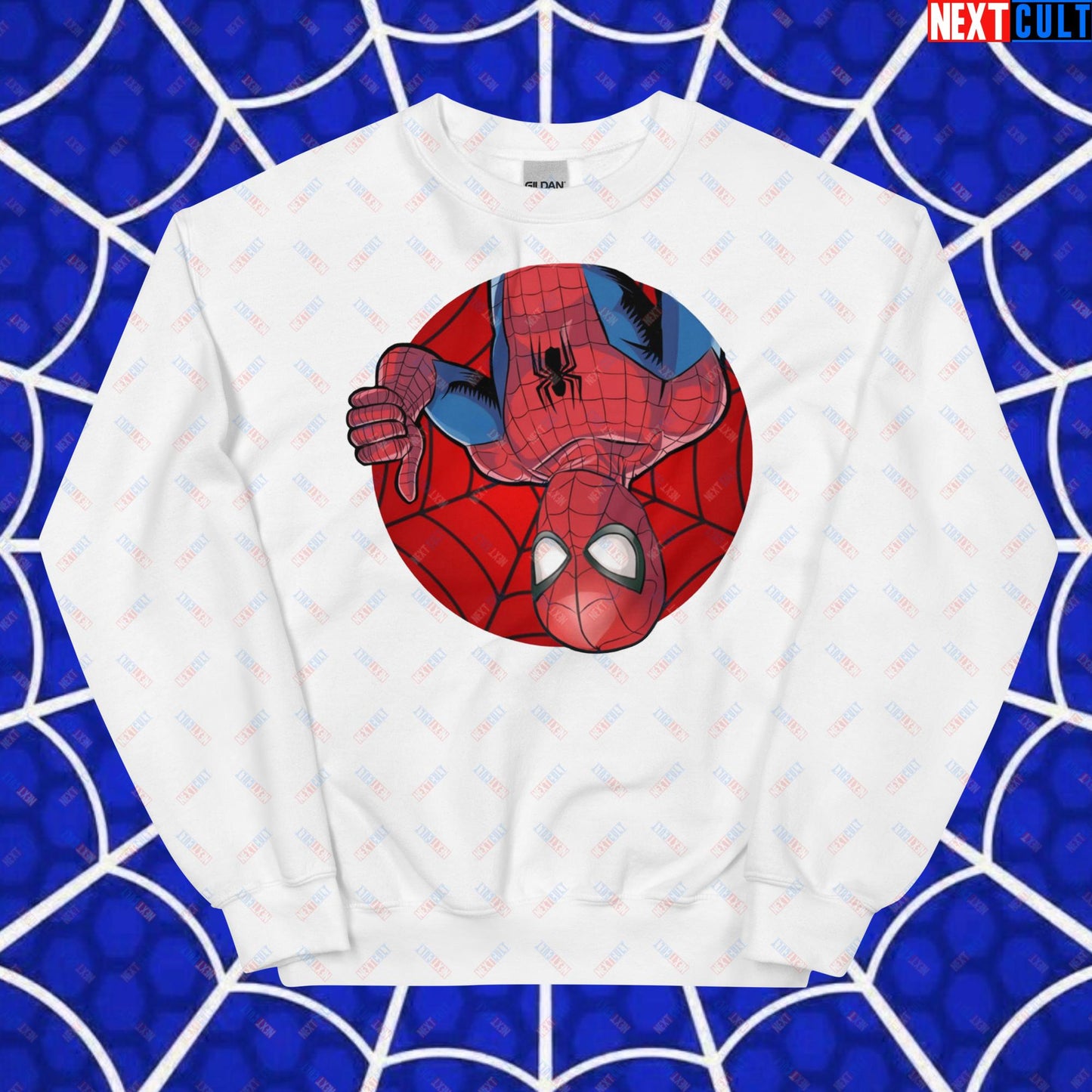 Spider Boy Vault Boy Fallout Funny Meme Cartoon Mashup Unisex Sweatshirt White Sweatshirts Fallout Movies Spiderman Superheroes Vault Boy Next Cult Brand