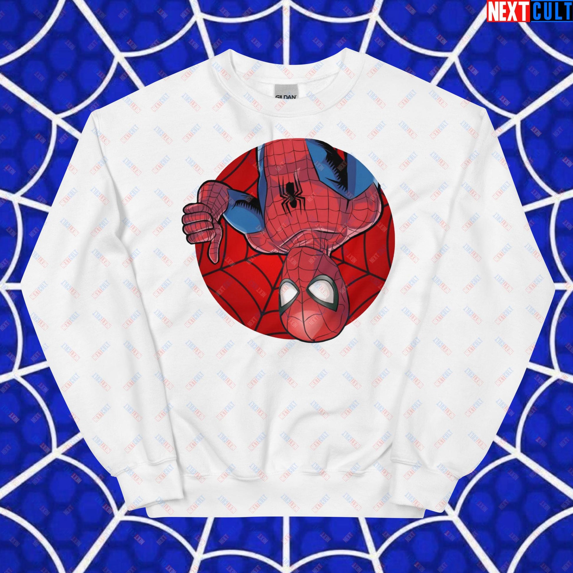 Spider Boy Vault Boy Fallout Funny Meme Cartoon Mashup Unisex Sweatshirt White Sweatshirts Fallout Movies Spiderman Superheroes Vault Boy Next Cult Brand