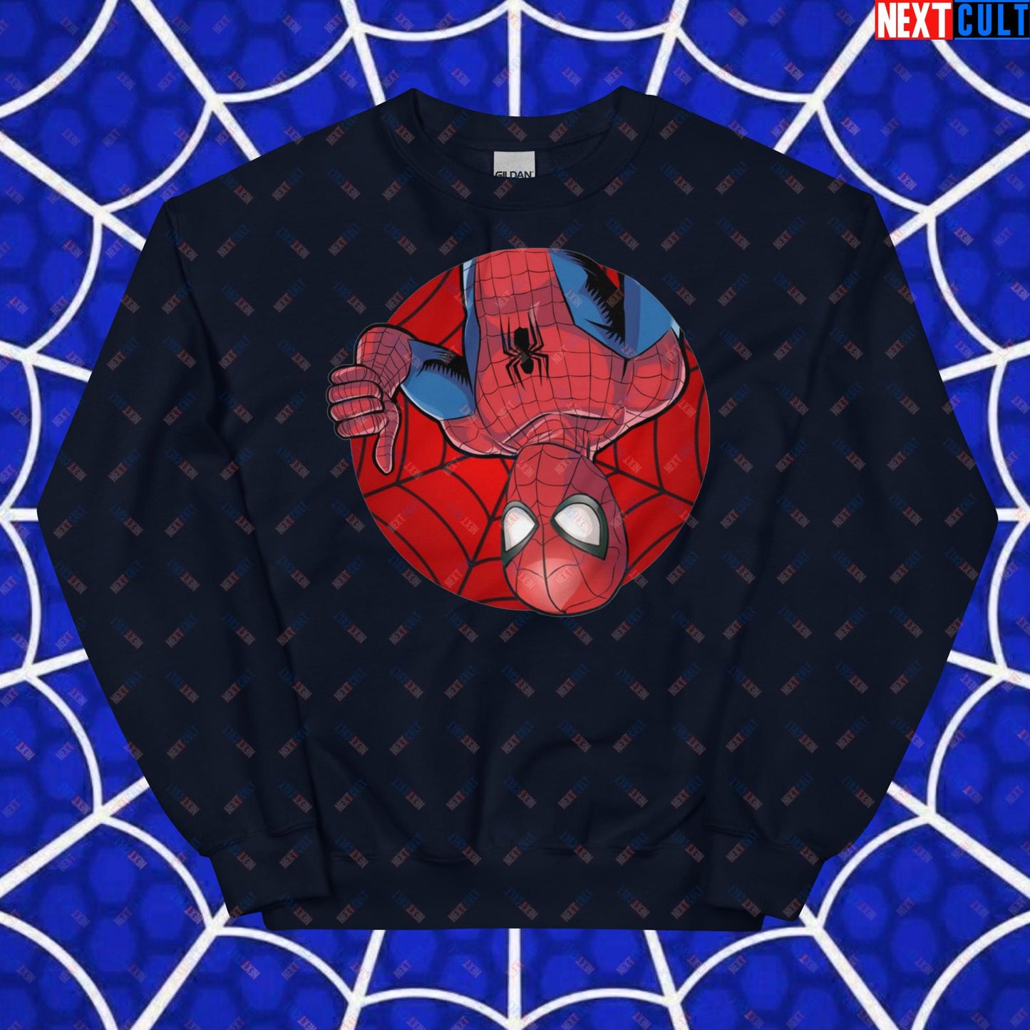 Spider Boy Vault Boy Fallout Funny Meme Cartoon Mashup Unisex Sweatshirt Navy Sweatshirts Fallout Movies Spiderman Superheroes Vault Boy Next Cult Brand