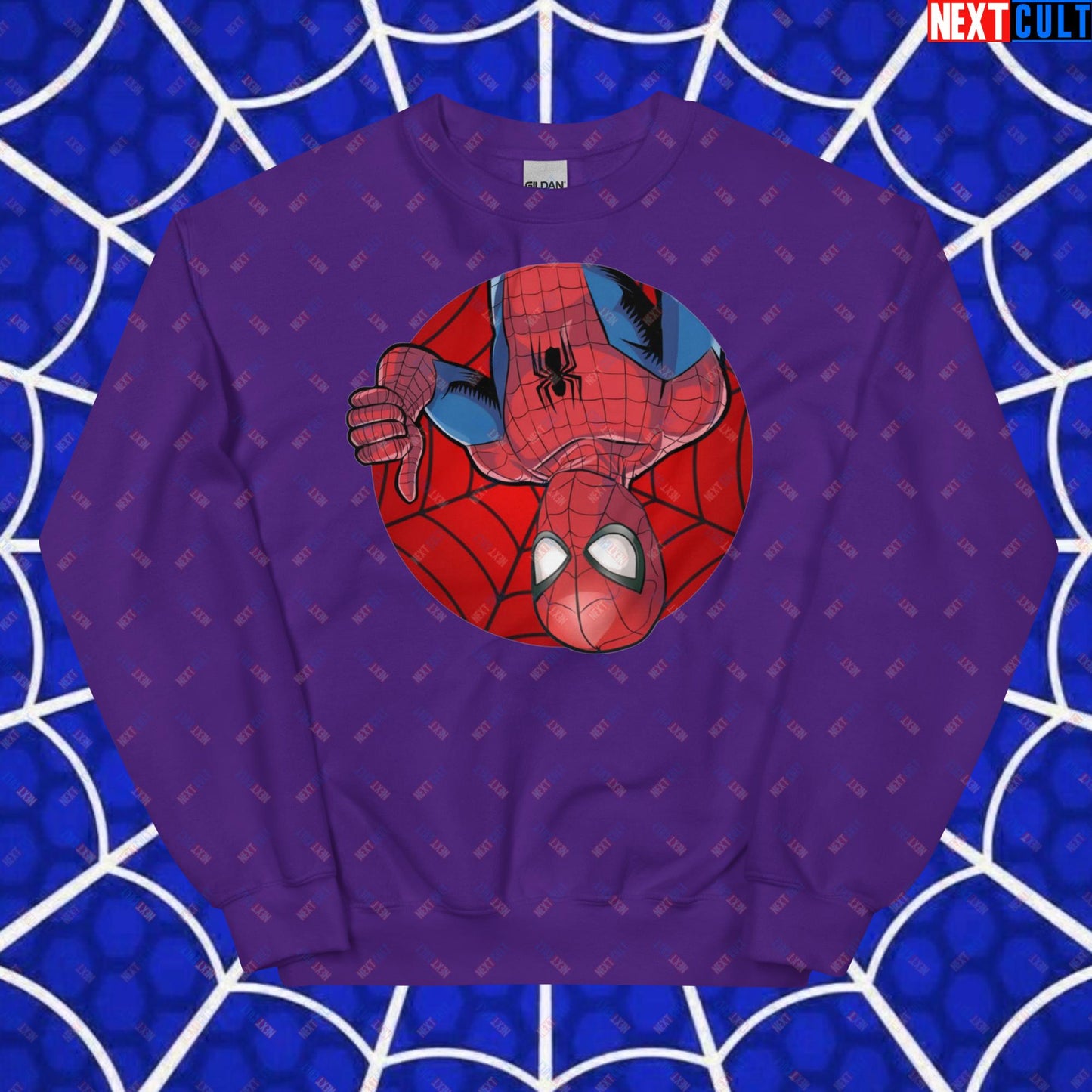 Spider Boy Vault Boy Fallout Funny Meme Cartoon Mashup Unisex Sweatshirt Purple Sweatshirts Fallout Movies Spiderman Superheroes Vault Boy Next Cult Brand