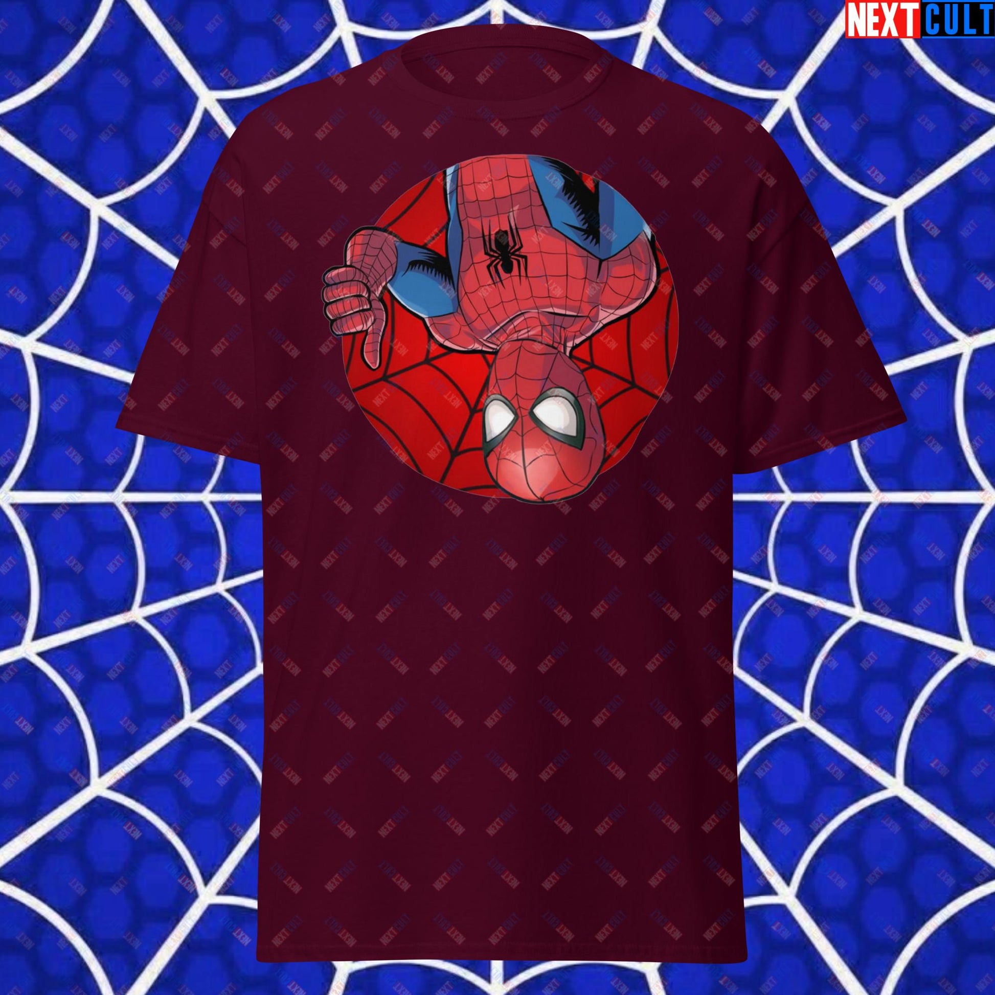 Spider Boy Vault Boy Fallout Funny Meme Cartoon Mashup Unisex classic tee Maroon T-shirts Fallout Movies Spiderman Superheroes Vault Boy Next Cult Brand