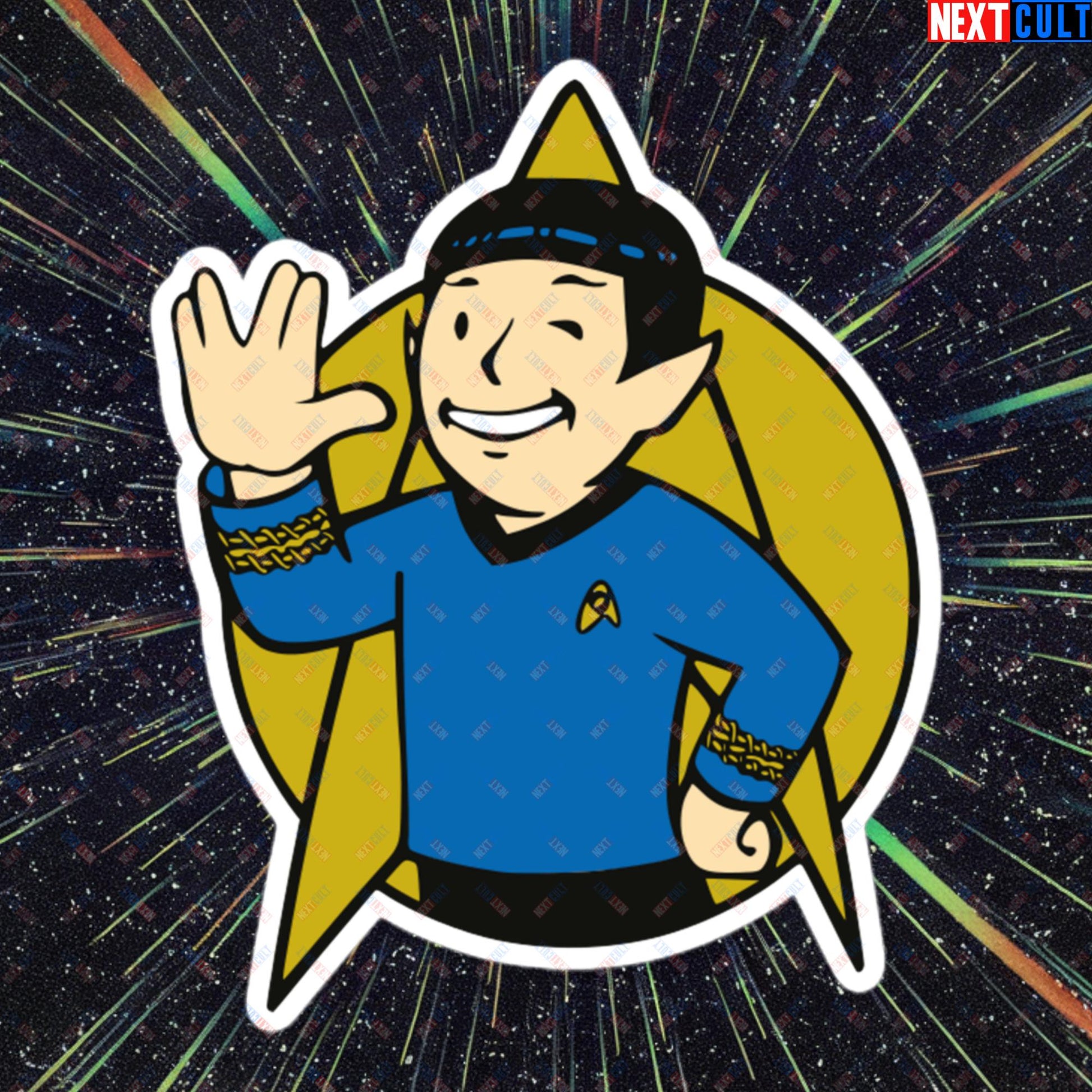 Spock Boy Star Trek Vault Boy Fallout Funny Meme Cartoon Mashup Bubble-free stickers Next Cult Brand