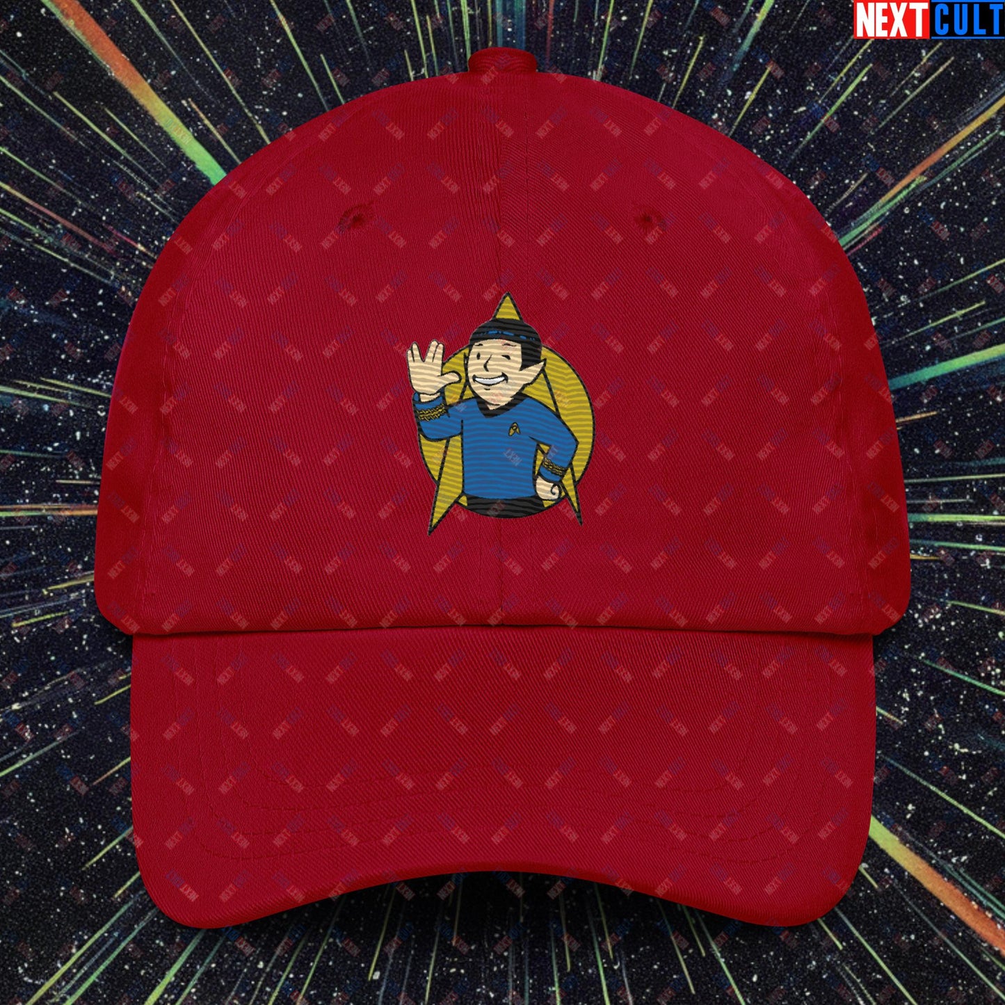 Spock Boy Star Trek Vault Boy Fallout Funny Meme Cartoon Mashup Dad hat Cranberry Hats Fallout Star Trek TV Shows Vault Boy Next Cult Brand