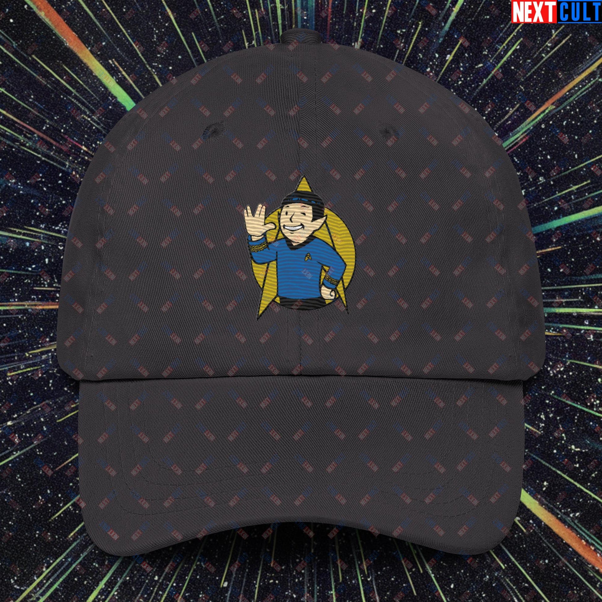 Spock Boy Star Trek Vault Boy Fallout Funny Meme Cartoon Mashup Dad hat Dark Grey Hats Fallout Star Trek TV Shows Vault Boy Next Cult Brand