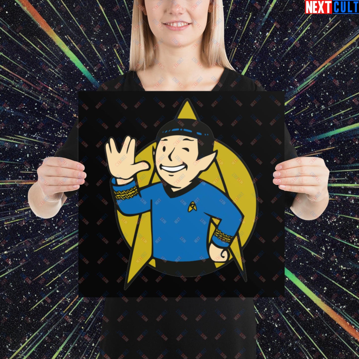 Spock Boy Star Trek Vault Boy Fallout Funny Meme Cartoon Mashup Poster Next Cult Brand