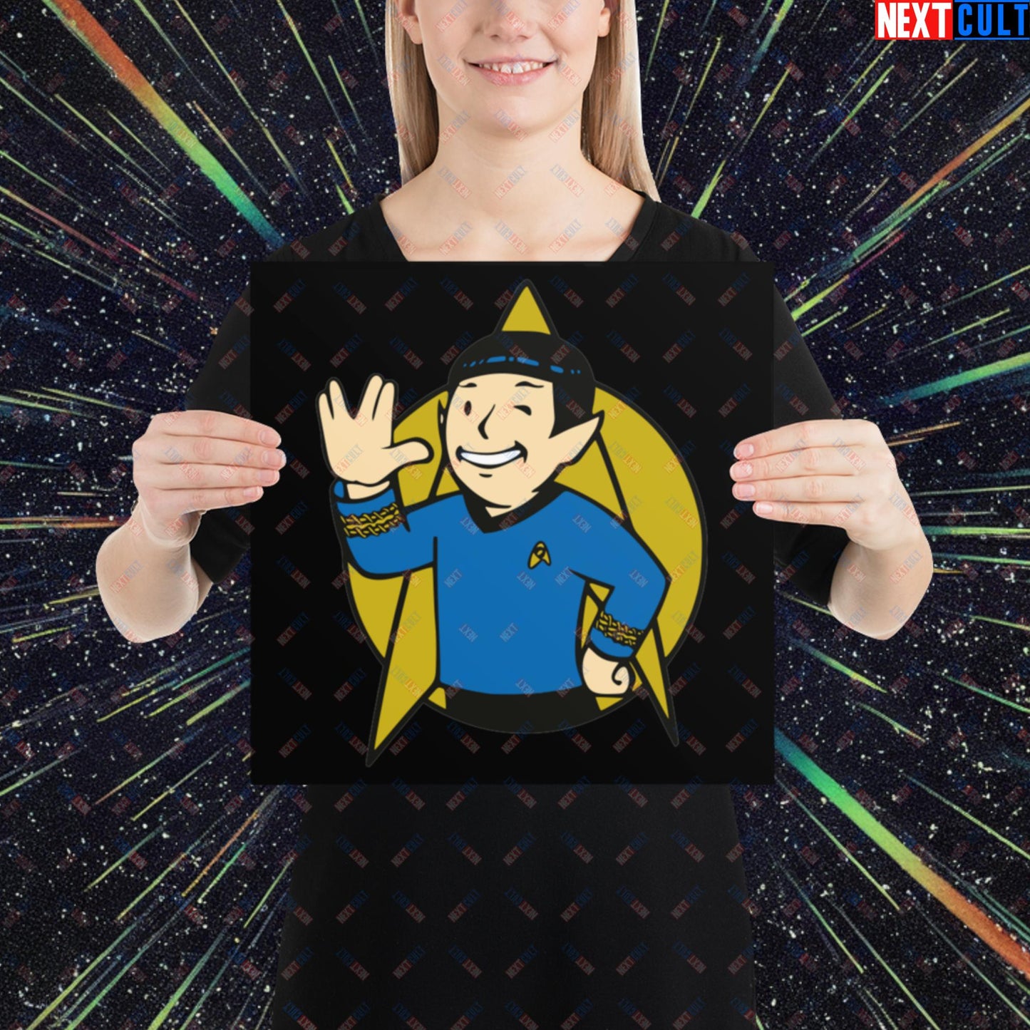 Spock Boy Star Trek Vault Boy Fallout Funny Meme Cartoon Mashup Poster Next Cult Brand