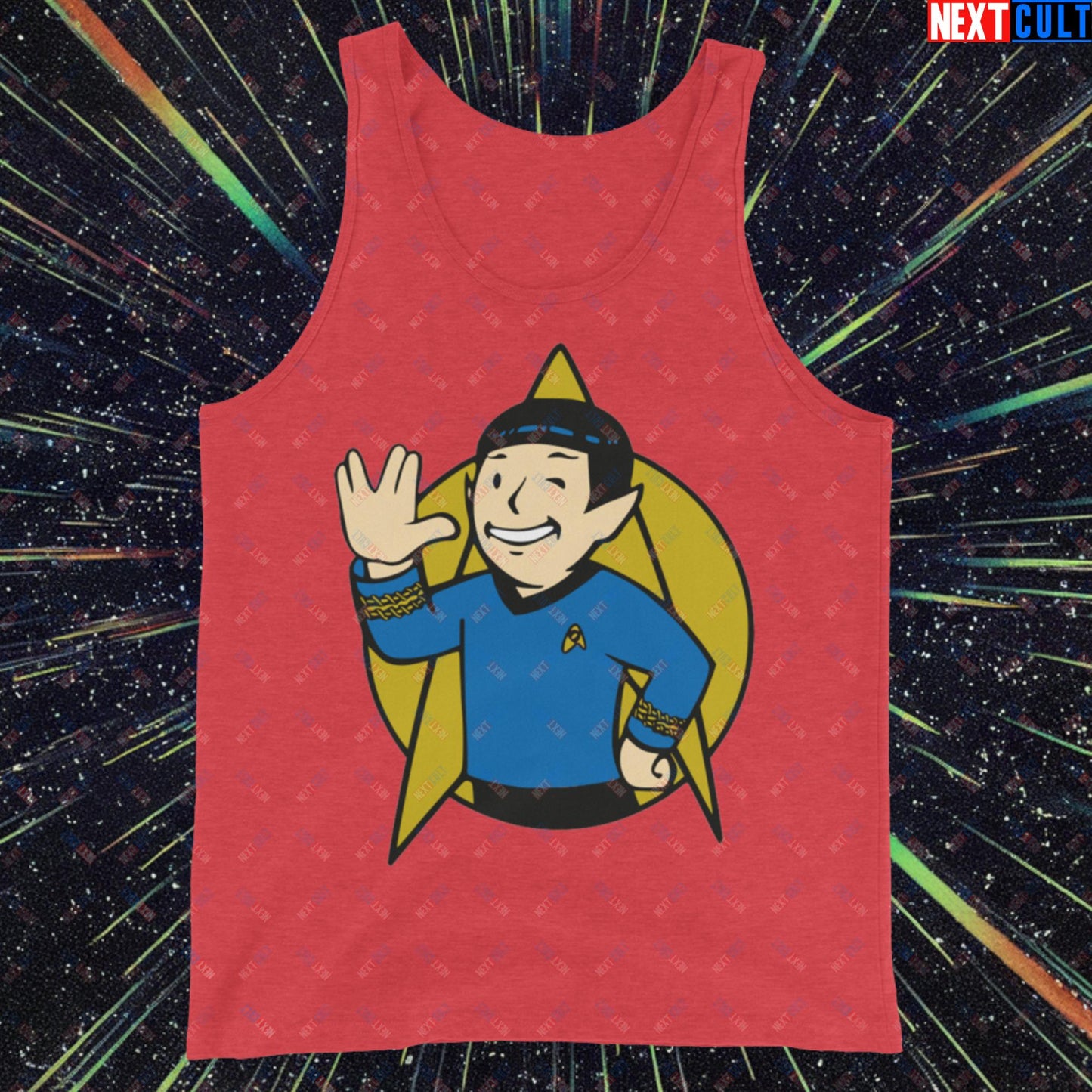 Spock Boy Star Trek Vault Boy Fallout Funny Meme Cartoon Mashup Tank Top Next Cult Brand