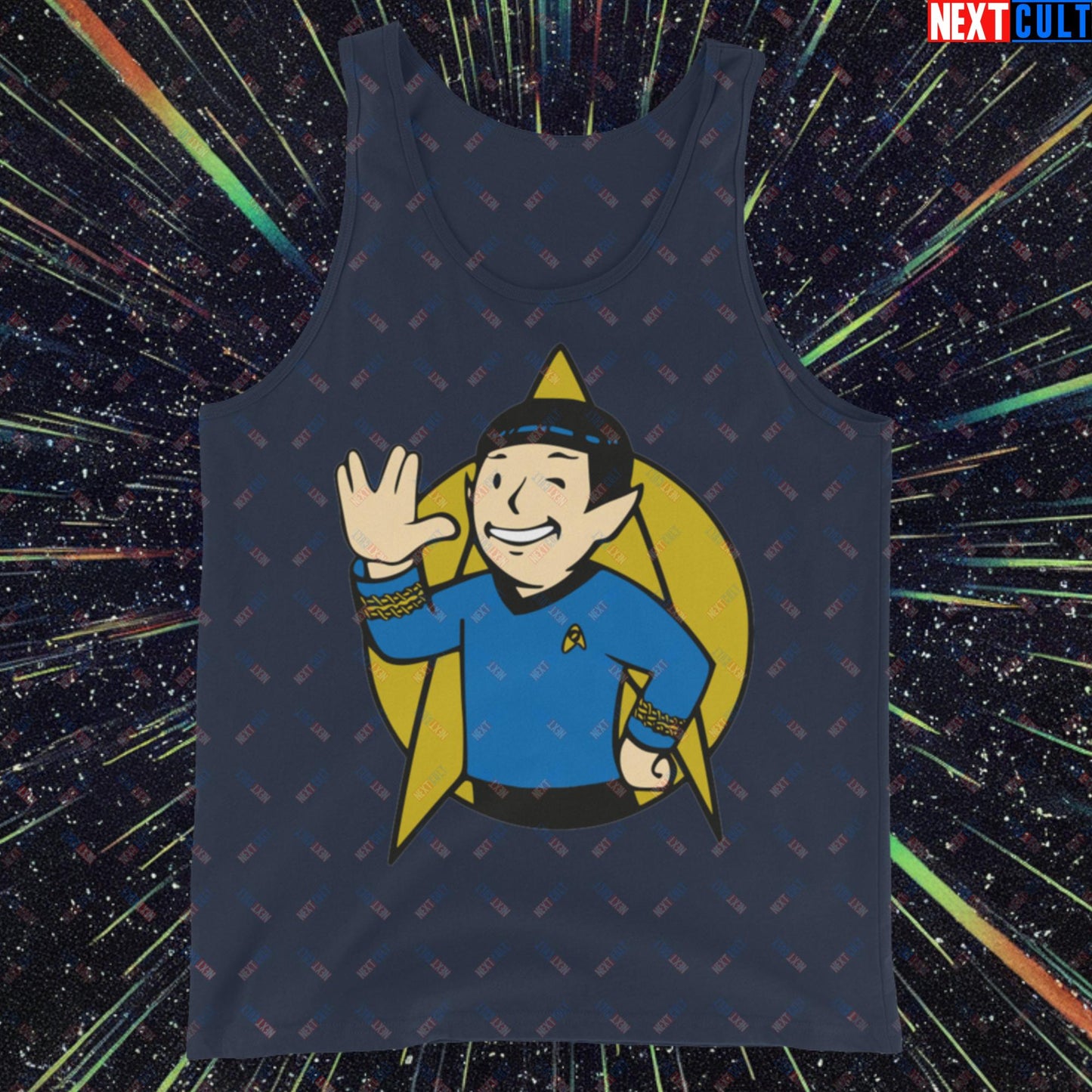 Spock Boy Star Trek Vault Boy Fallout Funny Meme Cartoon Mashup Tank Top Next Cult Brand