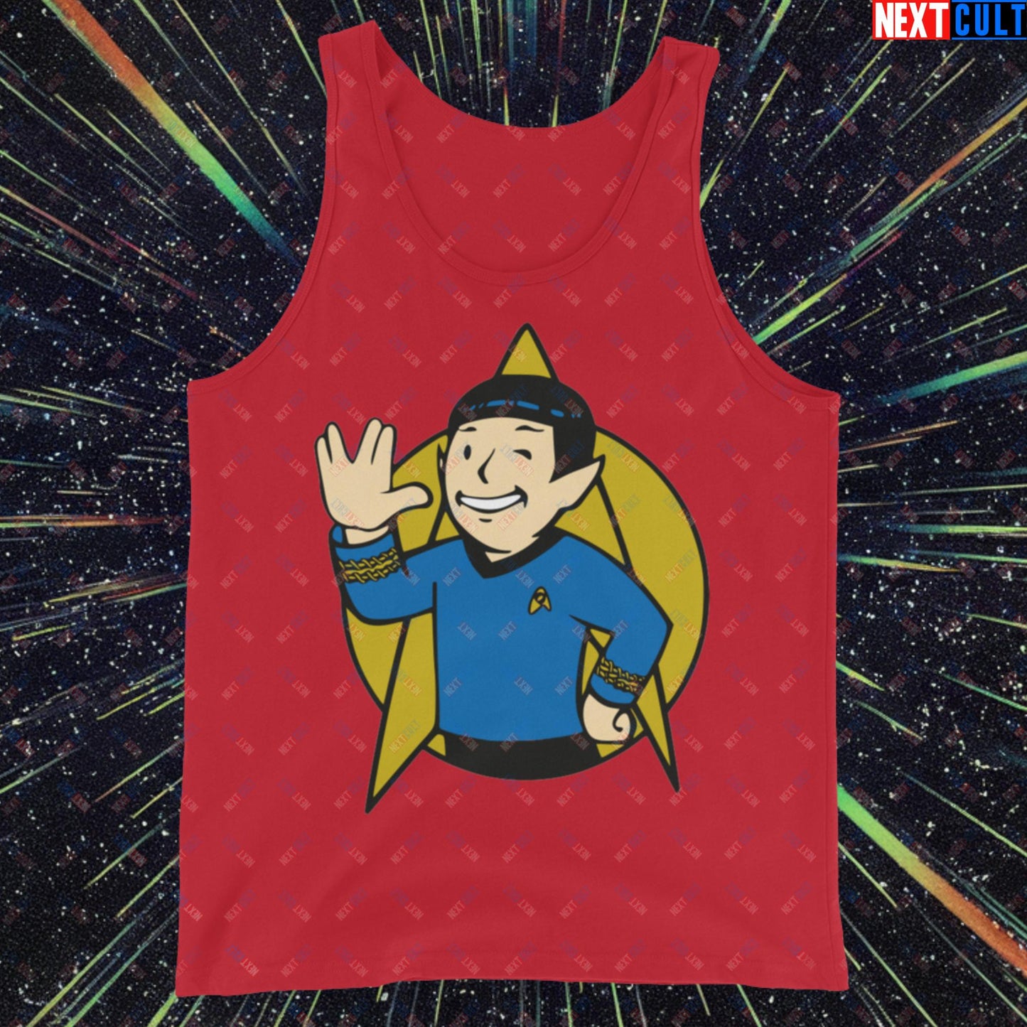 Spock Boy Star Trek Vault Boy Fallout Funny Meme Cartoon Mashup Tank Top Red Tank Tops Fallout Star Trek TV Shows Vault Boy Next Cult Brand