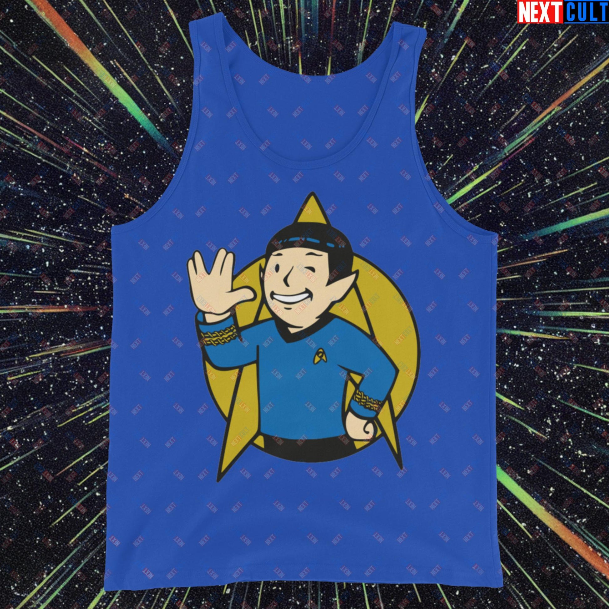 Spock Boy Star Trek Vault Boy Fallout Funny Meme Cartoon Mashup Tank Top True Royal Tank Tops Fallout Star Trek TV Shows Vault Boy Next Cult Brand