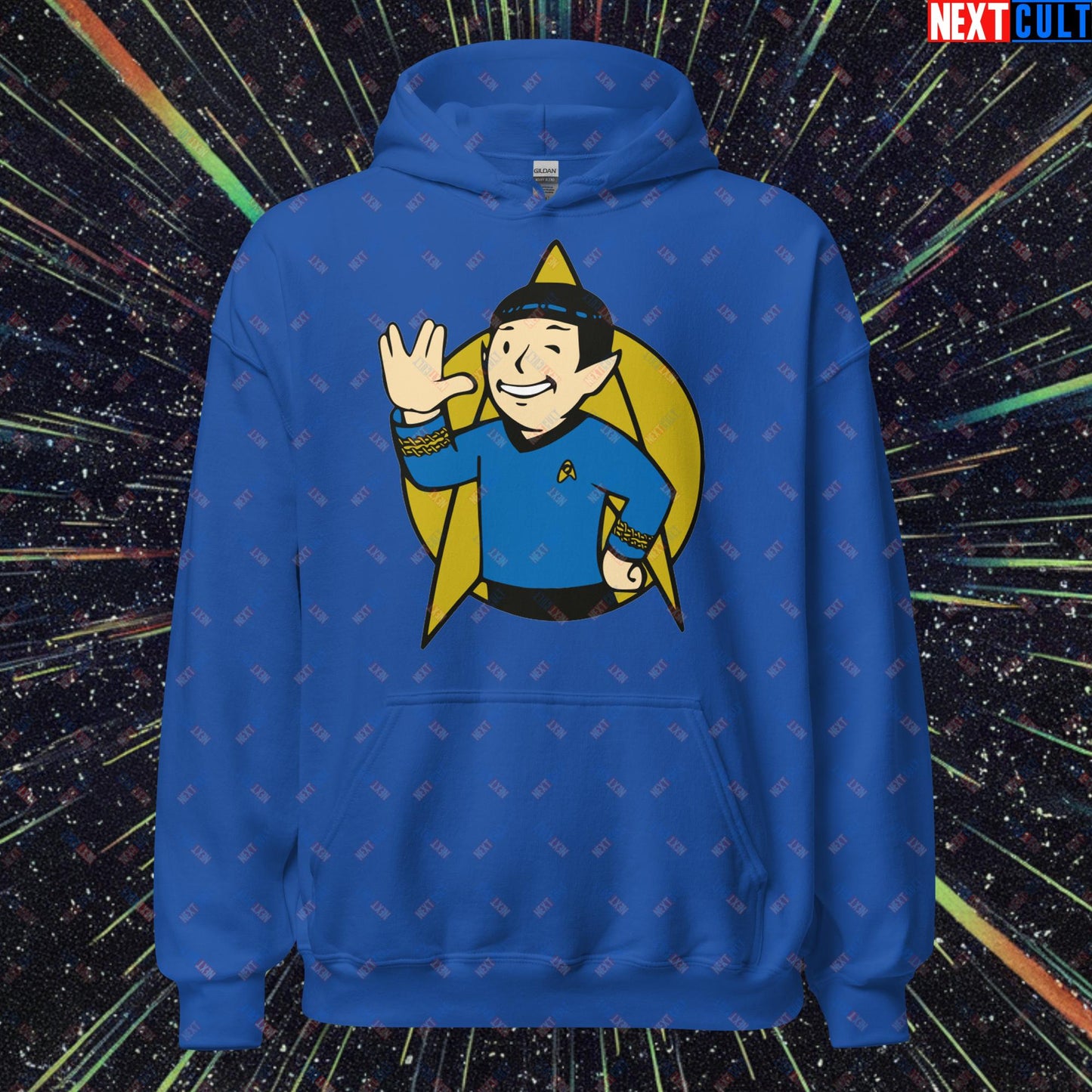 Spock Boy Star Trek Vault Boy Fallout Funny Meme Cartoon Mashup Unisex Hoodie Royal Hoodies Fallout Star Trek TV Shows Vault Boy Next Cult Brand