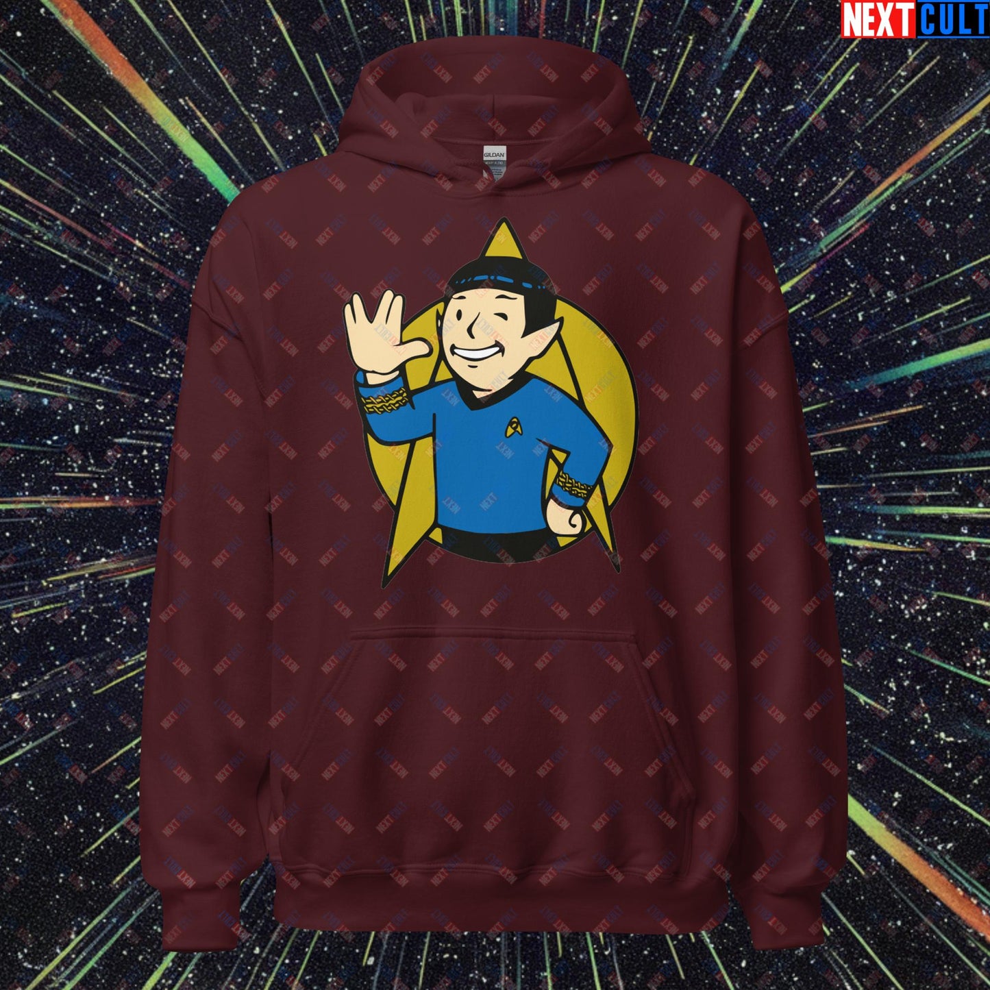 Spock Boy Star Trek Vault Boy Fallout Funny Meme Cartoon Mashup Unisex Hoodie Next Cult Brand