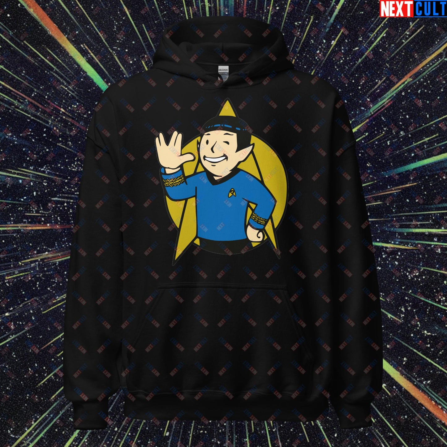 Spock Boy Star Trek Vault Boy Fallout Funny Meme Cartoon Mashup Unisex Hoodie Next Cult Brand