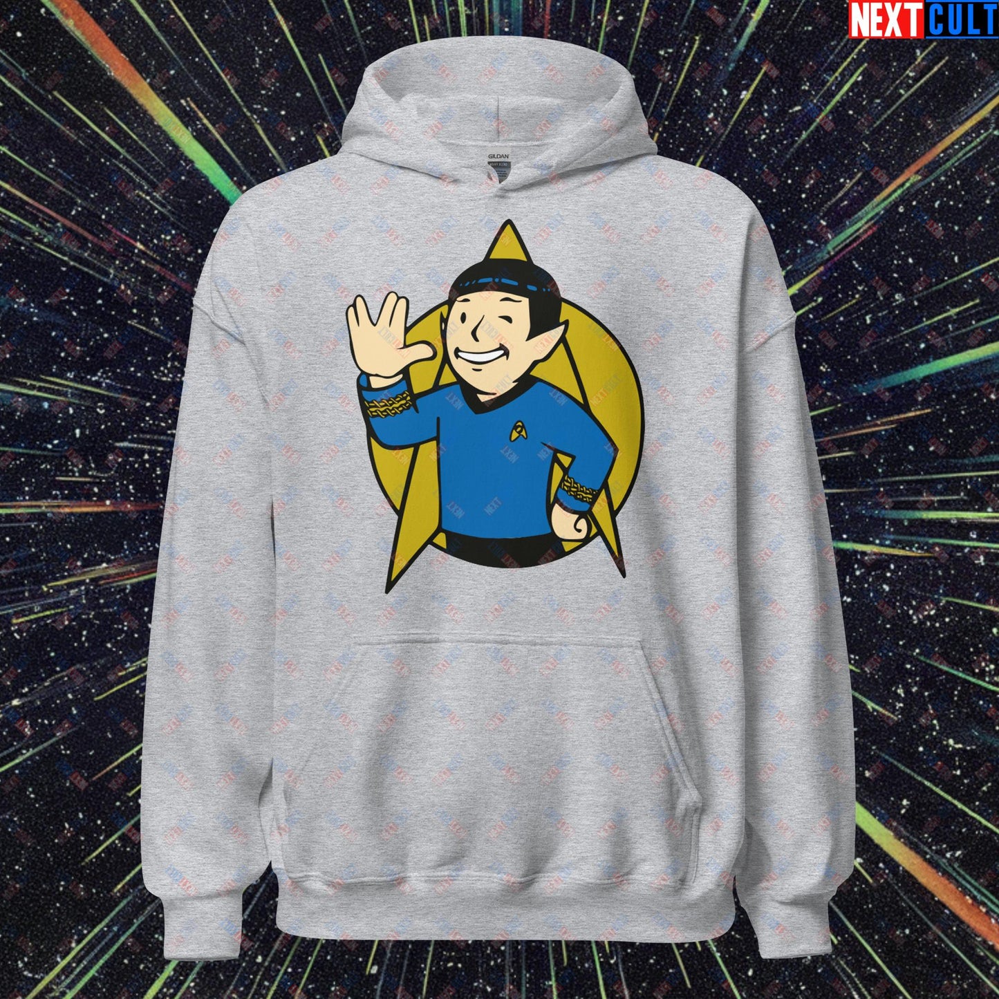 Spock Boy Star Trek Vault Boy Fallout Funny Meme Cartoon Mashup Unisex Hoodie Next Cult Brand