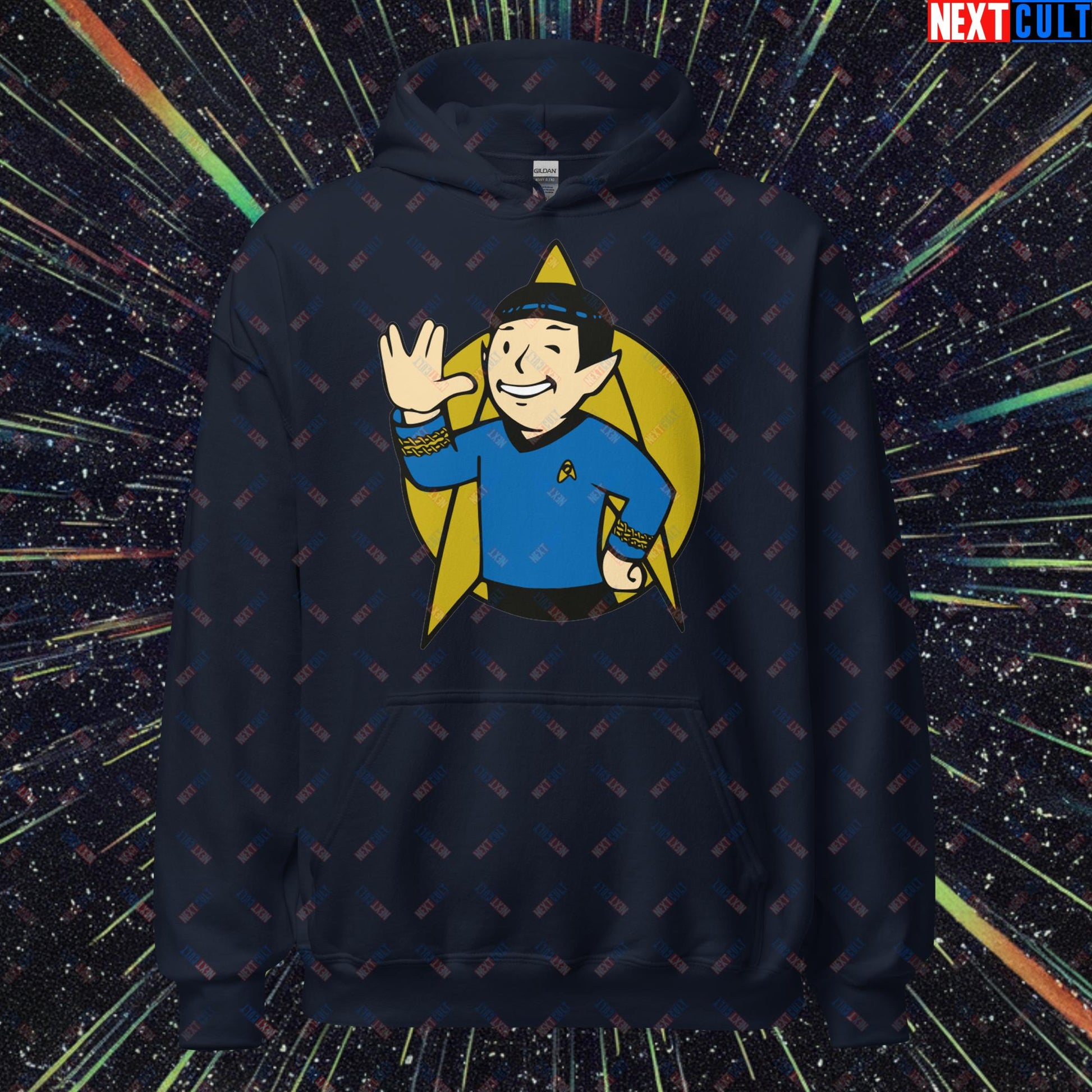 Spock Boy Star Trek Vault Boy Fallout Funny Meme Cartoon Mashup Unisex Hoodie Next Cult Brand