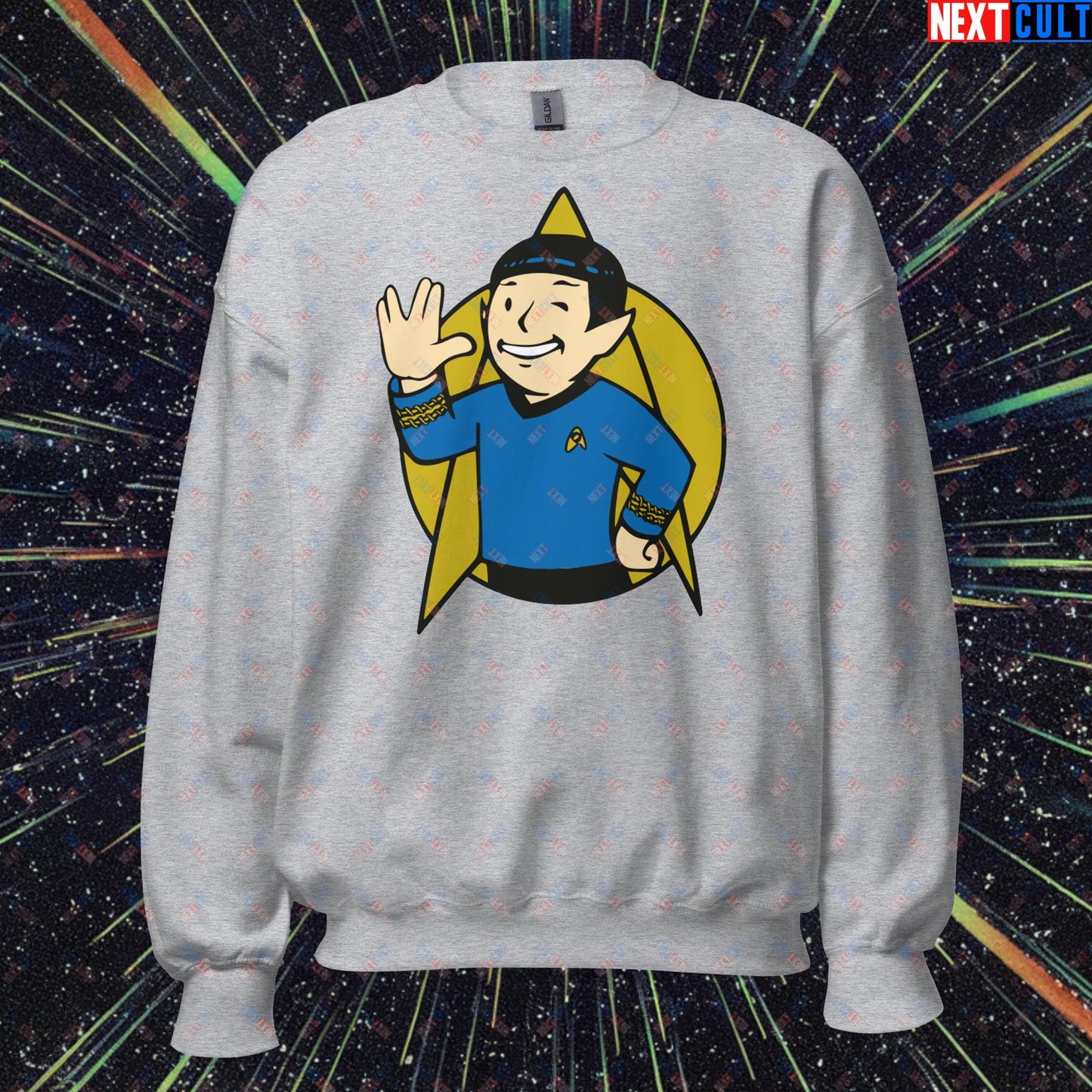 Spock Boy Star Trek Vault Boy Fallout Funny Meme Cartoon Mashup Unisex Sweatshirt Next Cult Brand