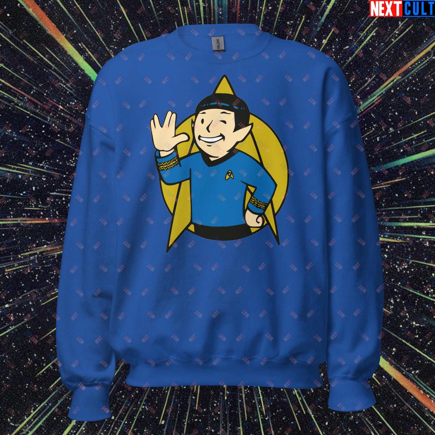 Spock Boy Star Trek Vault Boy Fallout Funny Meme Cartoon Mashup Unisex Sweatshirt Royal Sweatshirts Fallout Star Trek TV Shows Vault Boy Next Cult Brand