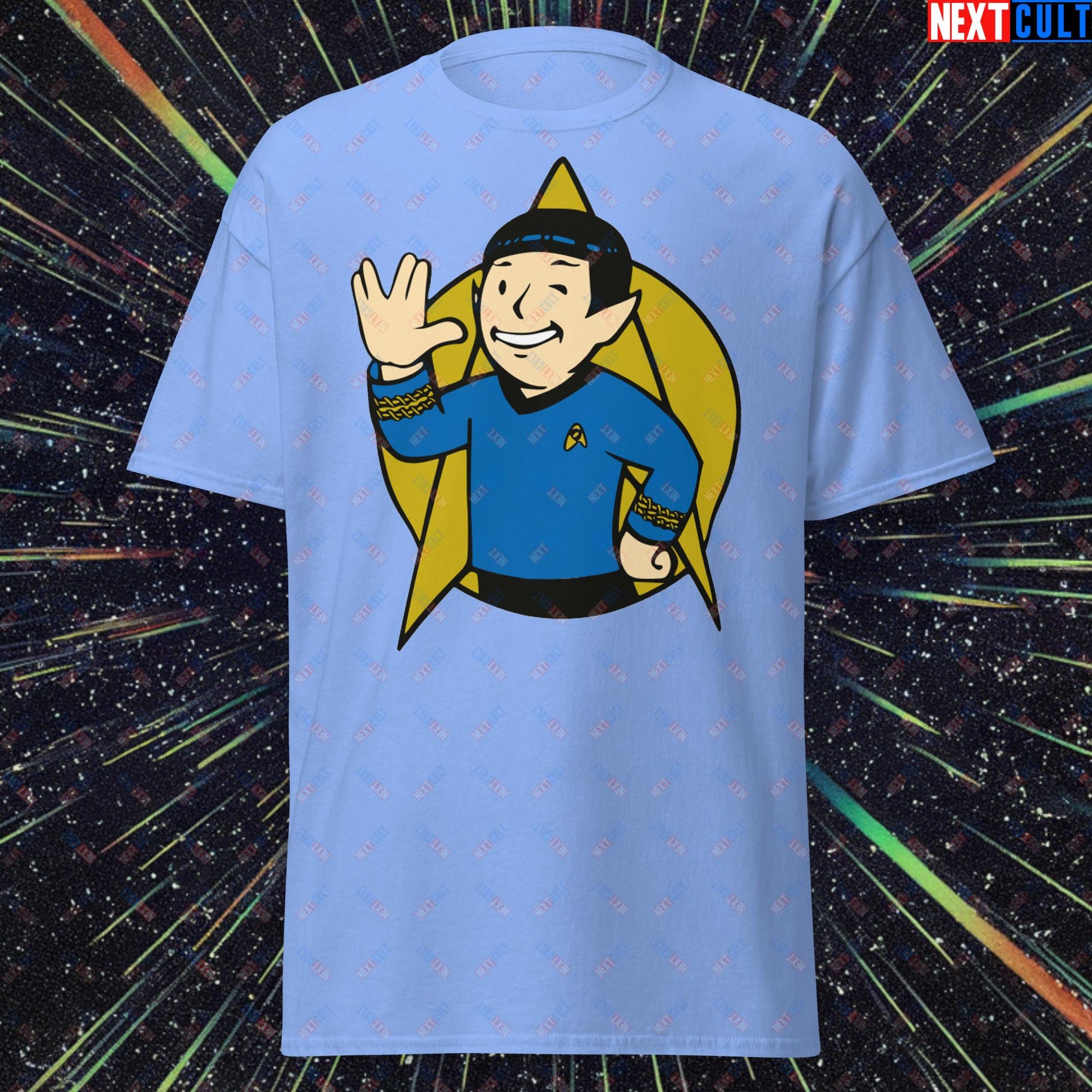 Spock Boy Star Trek Vault Boy Fallout Funny Meme Cartoon Mashup Unisex classic tee Carolina Blue T-shirts Fallout Star Trek TV Shows Vault Boy Next Cult Brand