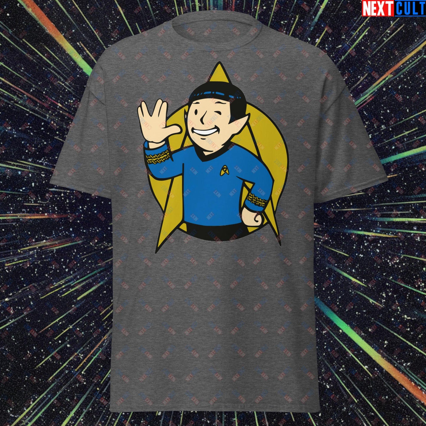 Spock Boy Star Trek Vault Boy Fallout Funny Meme Cartoon Mashup Unisex classic tee Next Cult Brand