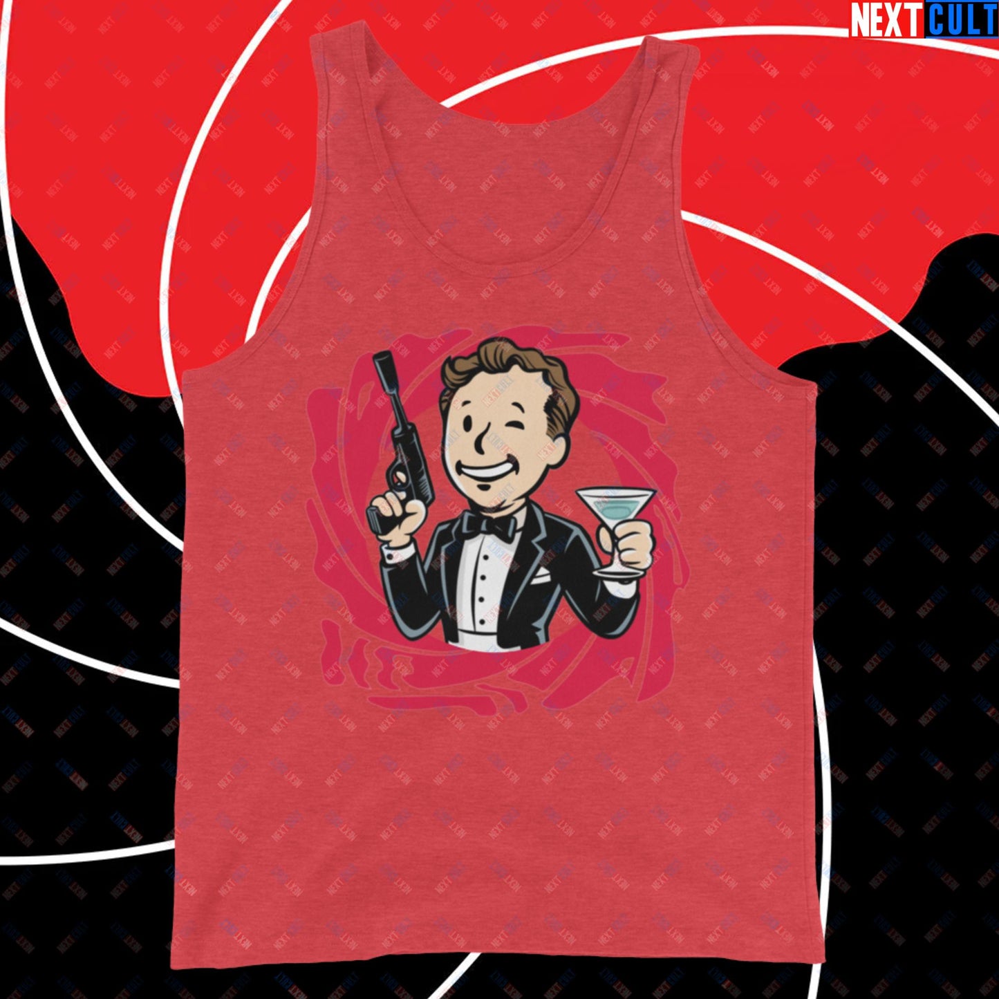 Spy Boy James Bond Vault Boy Fallout Funny Meme Cartoon Mashup Tank Top Red Triblend Tank Tops Fallout James Bond Movies Vault Boy Next Cult Brand