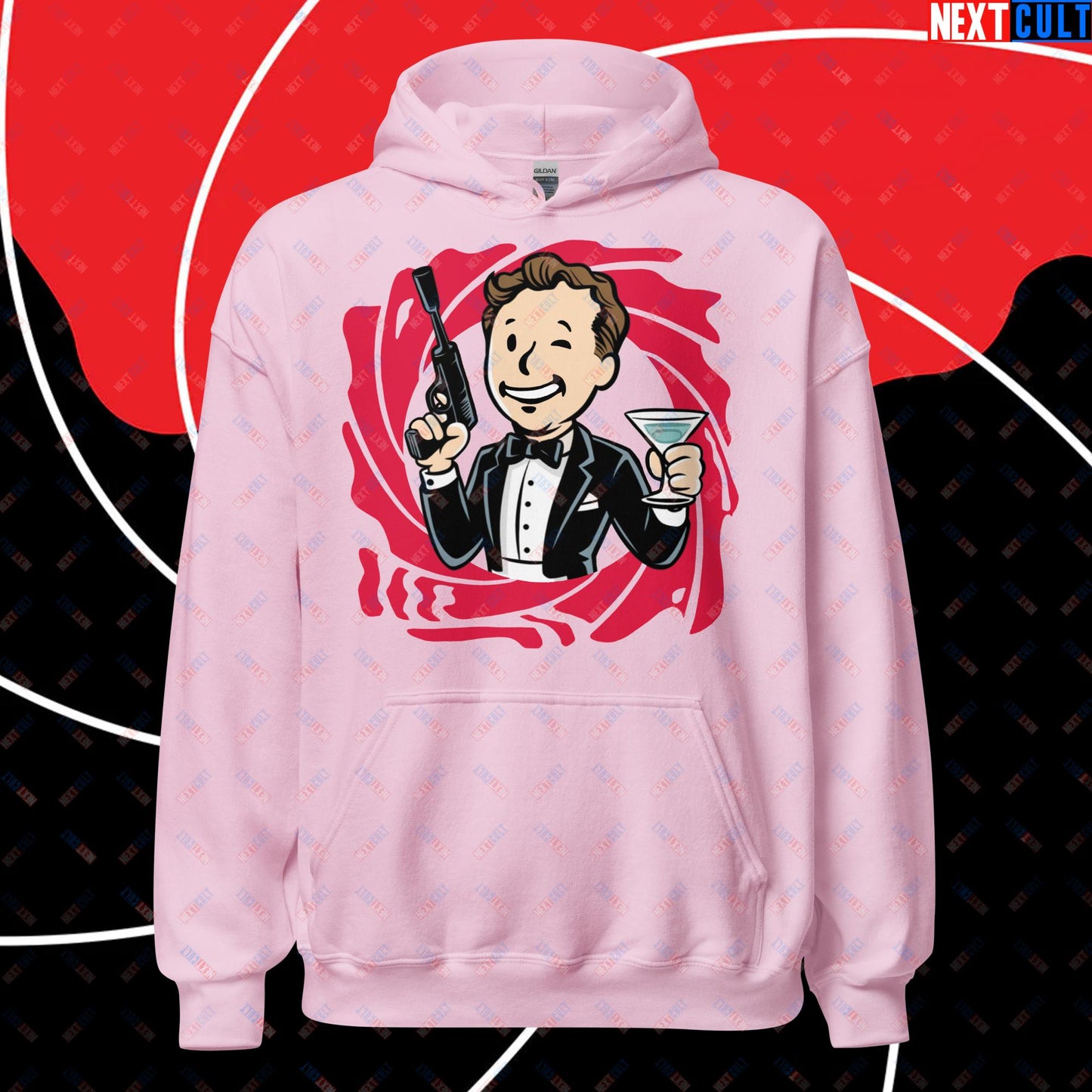 Spy Boy James Bond Vault Boy Fallout Funny Meme Cartoon Mashup Unisex Hoodie Light Pink Hoodies Fallout James Bond Movies Vault Boy Next Cult Brand