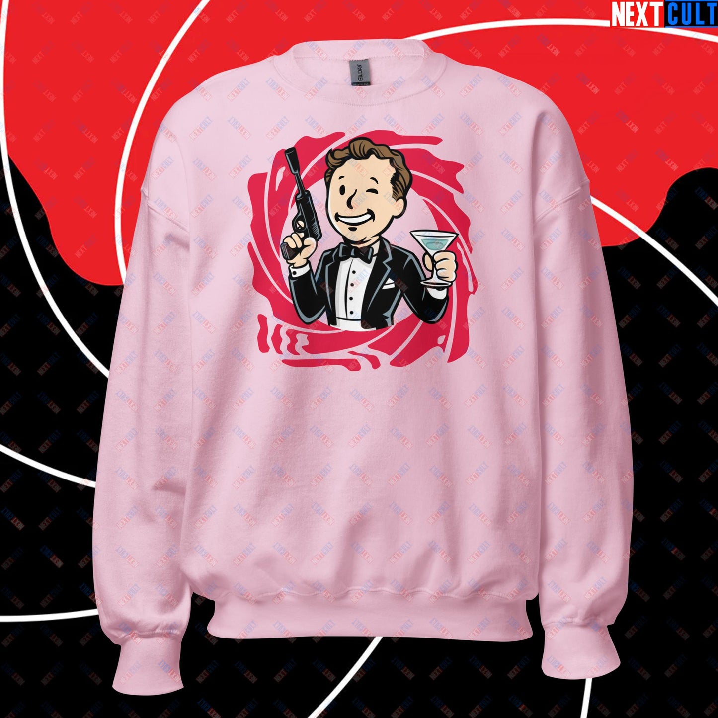 Spy Boy James Bond Vault Boy Fallout Funny Meme Cartoon Mashup Unisex Sweatshirt Light Pink Sweatshirts Fallout James Bond Movies Vault Boy Next Cult Brand