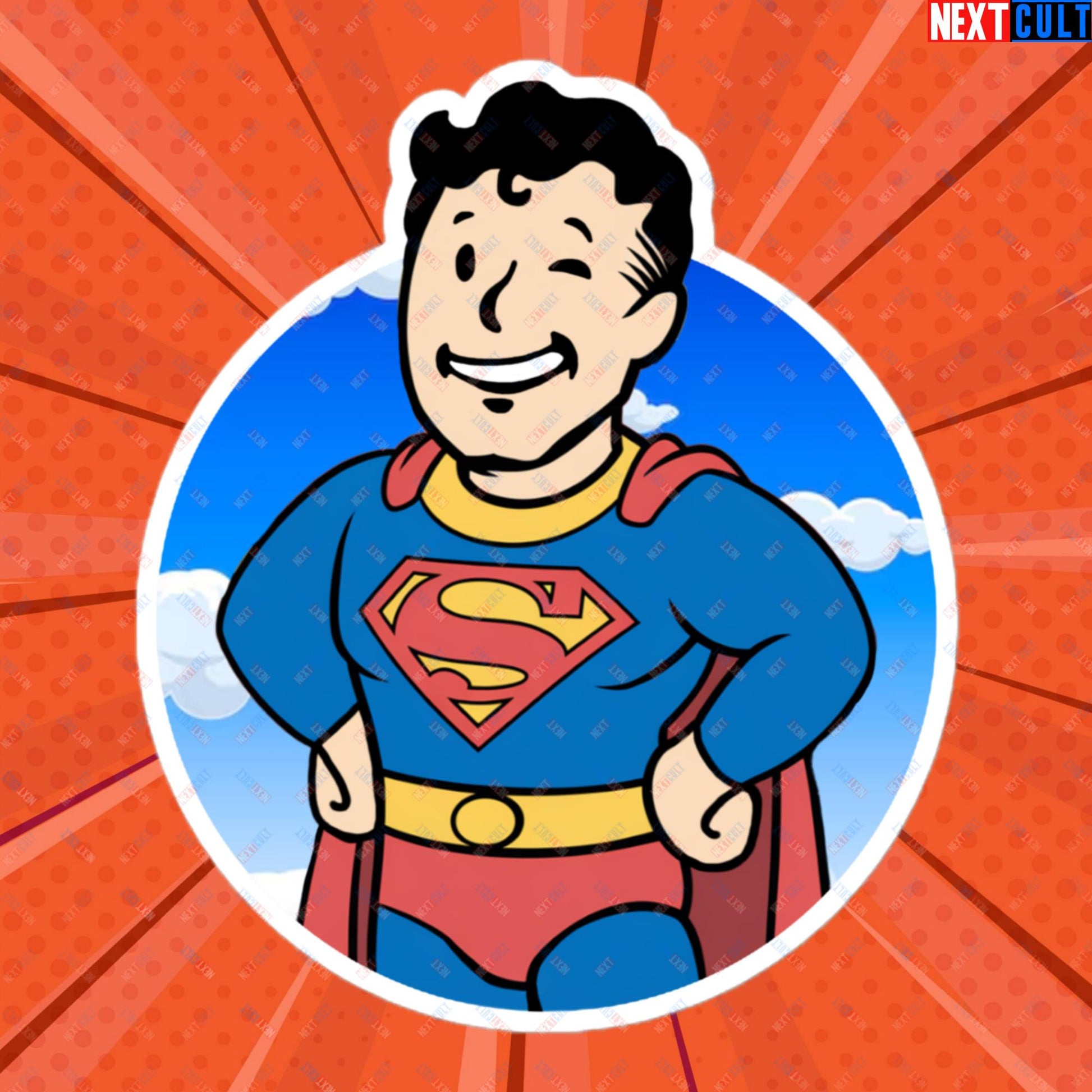 Super Boy Superman Vault Boy Fallout Funny Meme Cartoon Mashup Bubble-free stickers Next Cult Brand