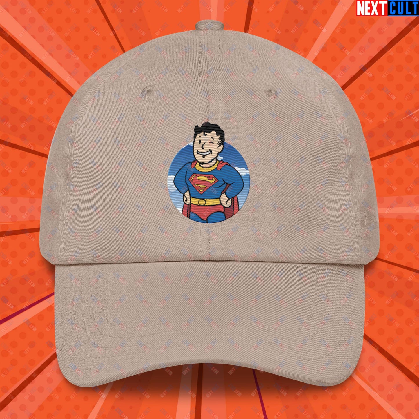 Super Boy Superman Vault Boy Fallout Funny Meme Cartoon Mashup Dad hat Stone Hats Fallout Henry Cavill Movies Superheroes Superman Vault Boy Next Cult Brand