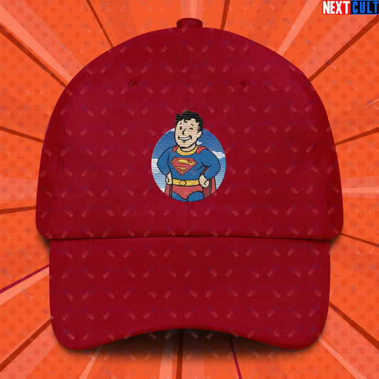 Super Boy Superman Vault Boy Fallout Funny Meme Cartoon Mashup Dad hat Cranberry Hats Fallout Henry Cavill Movies Superheroes Superman Vault Boy Next Cult Brand