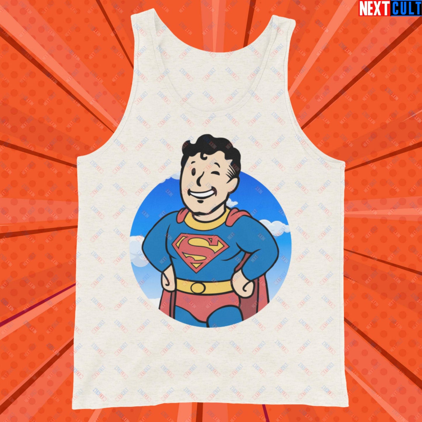 Super Boy Superman Vault Boy Fallout Funny Meme Cartoon Mashup Tank Top Oatmeal Triblend Tank Tops Fallout Henry Cavill Movies Superheroes Superman Vault Boy Next Cult Brand