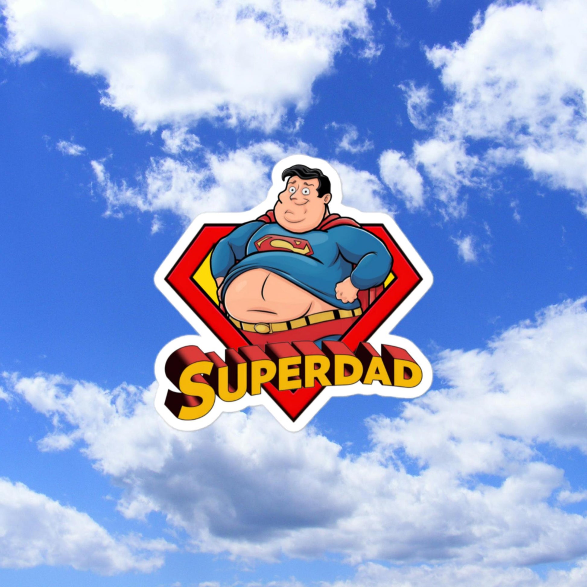 Superdad Father's Day Fat Superhero Bubble-free stickers 3″×3″ Stickers Movies Superheroes Superman Next Cult Brand