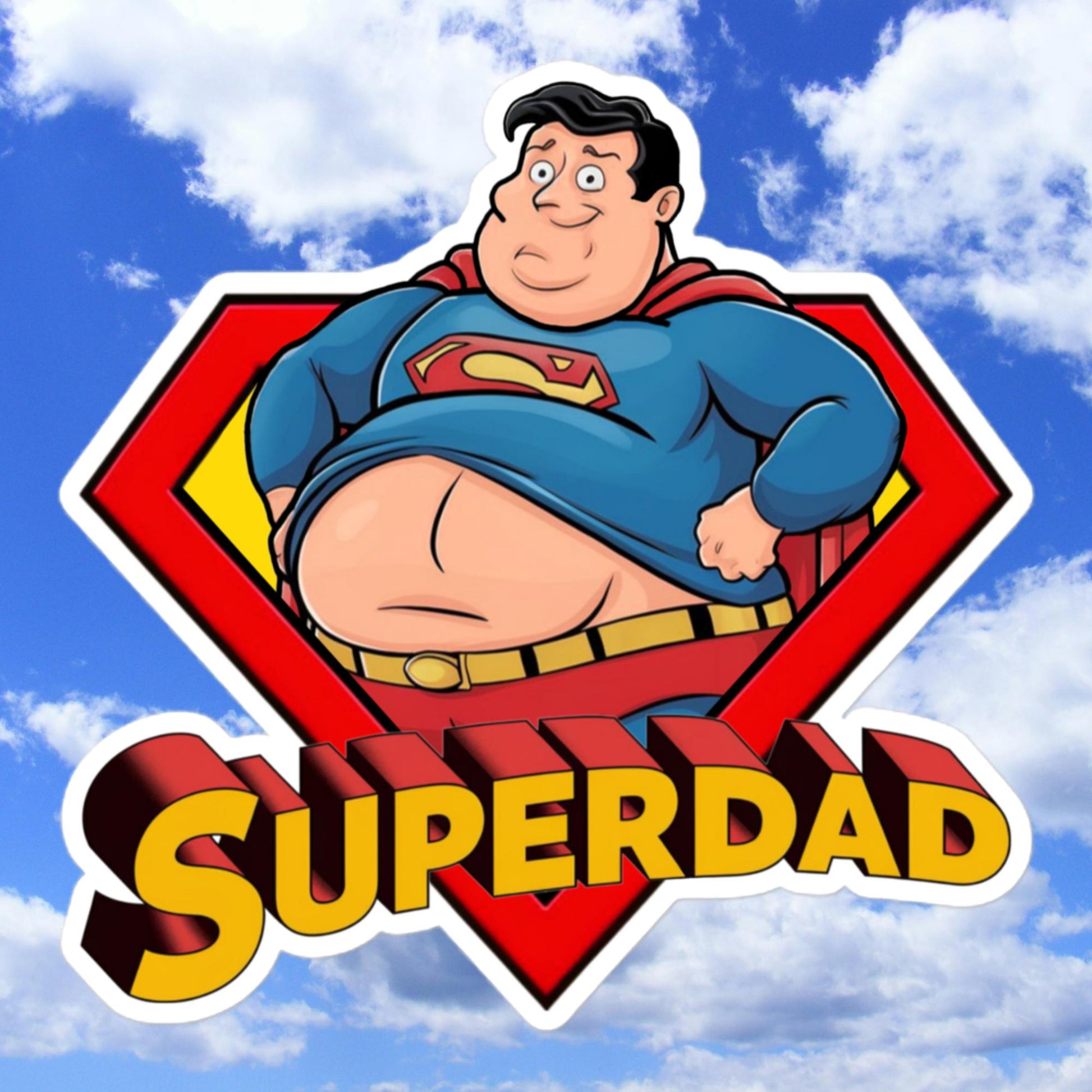 Superdad Father's Day Fat Superhero Bubble-free stickers 5.5″×5.5″ Stickers Movies Superheroes Superman Next Cult Brand